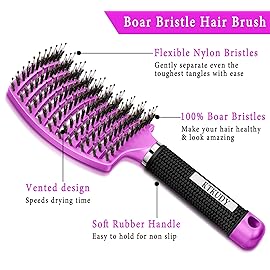 Detangling Brush Boar Bristle Hairbrush for Adult & Kids Wet or Dry Hair - KTKUDY Detangler Hair brush Getting Knots Out without Pain - Adds Shine and Makes Hair Healthier (Set of 2)