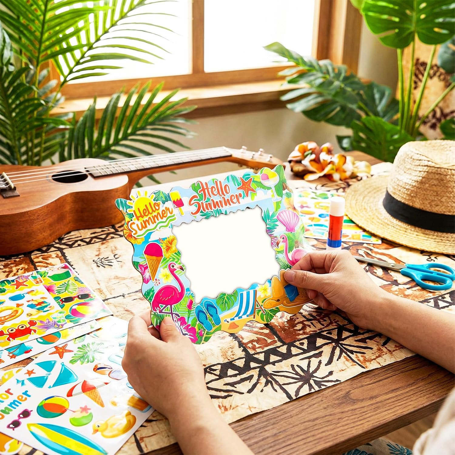 Jetec 48 Sets Hawaiian Picture Frame Craft Kits with Stickers image 5