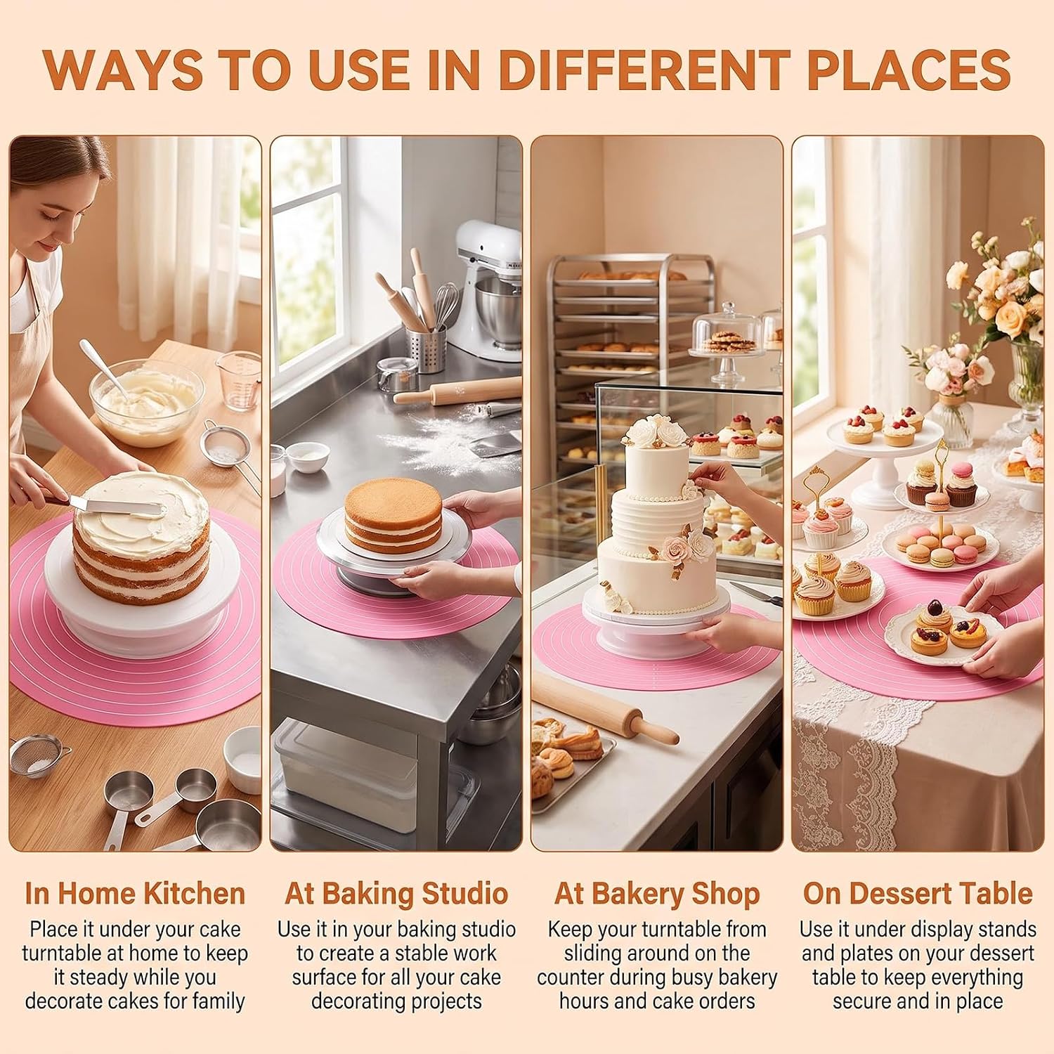 12 Inch Round Pink Dual Measurement Silicone Cake Turntable Mat