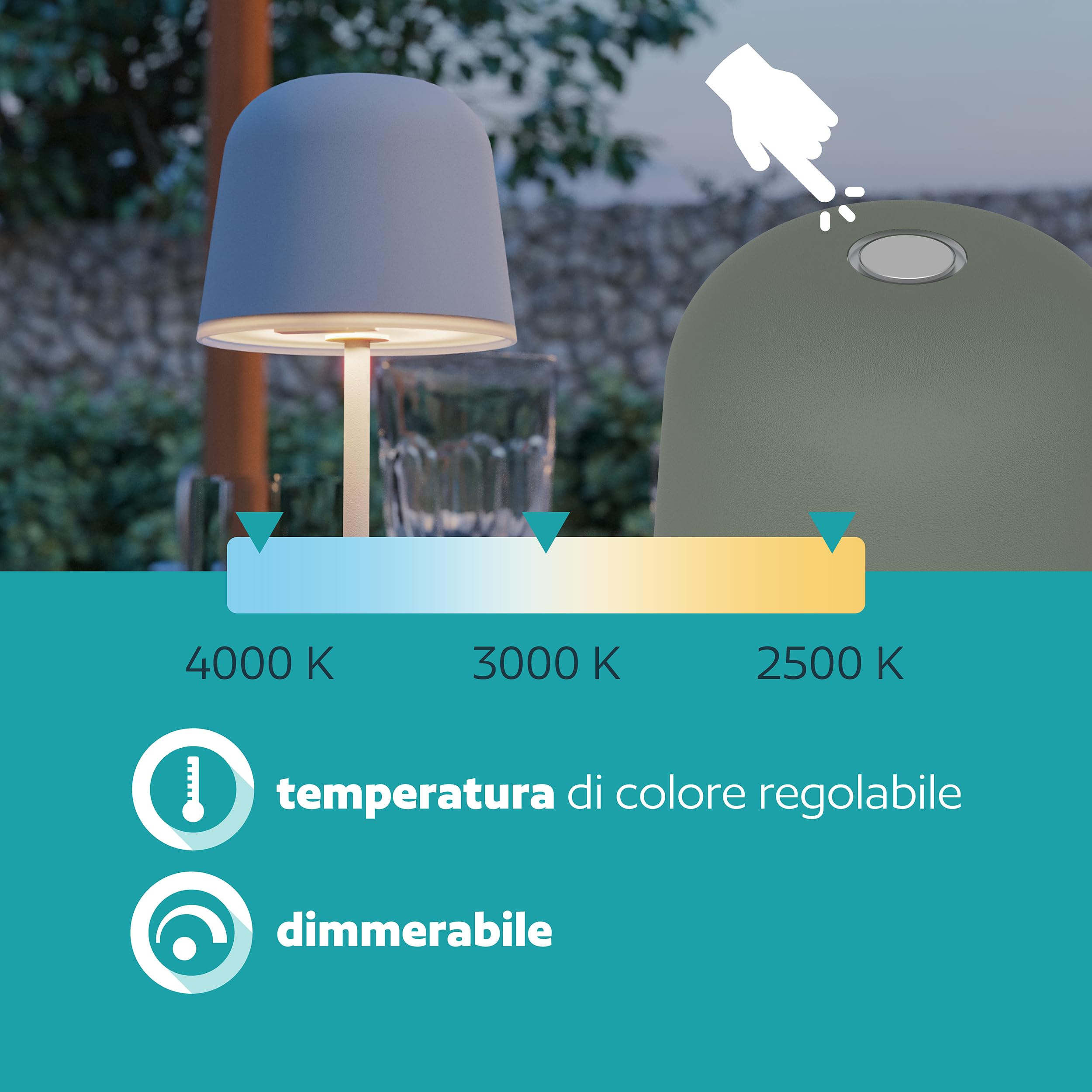 Eglo Lampada da tavolo a LED per esterni, senza fili, con touch, dimmerabile, dotata di picchetto, alluminio, acciaio grigio, IP54