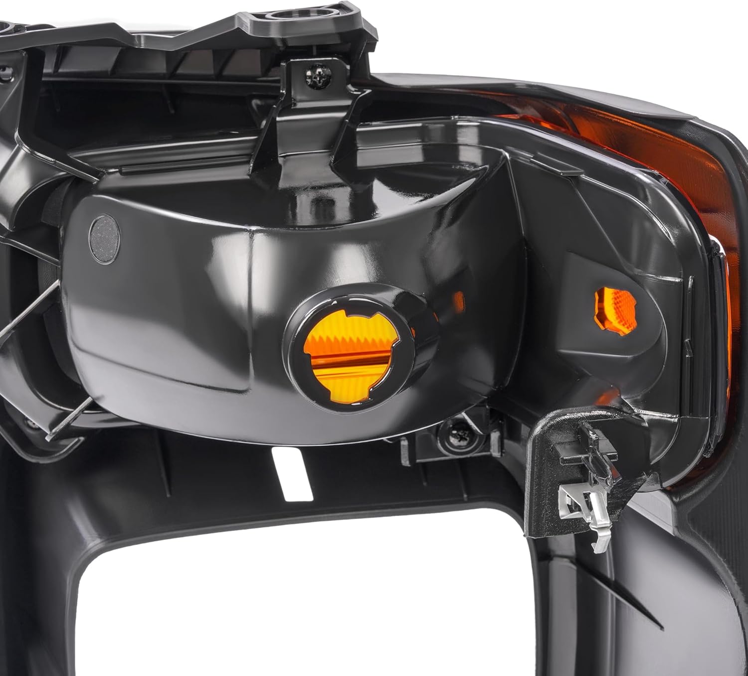 Headlight Bezel Right Compatible with 2008-2019 Ford E150/E250/E350 Super Duty w/Turn Signal Light Yellow Lens Black Bezel Passenger Side Headlamp Cover Door Bezel Trim