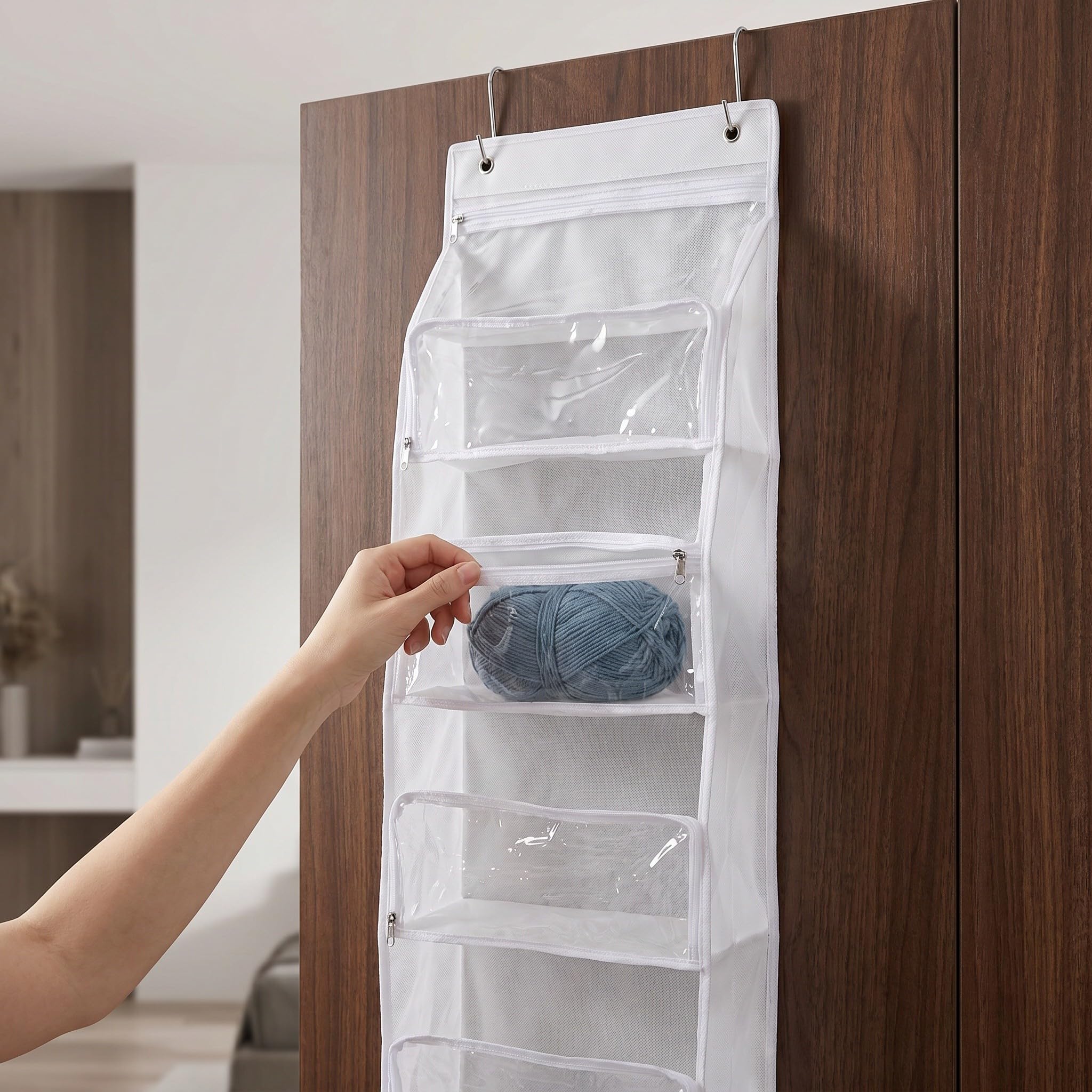 OUNONA Organizzatore da Appendere alla Porta con 6 Scomparti con Chiusura a Cerniera, Borsa Porta Filati - Attrezzi da Lavoro a Maglia di Grande capacità, da Appendere Dietro l'armadio, per Il
