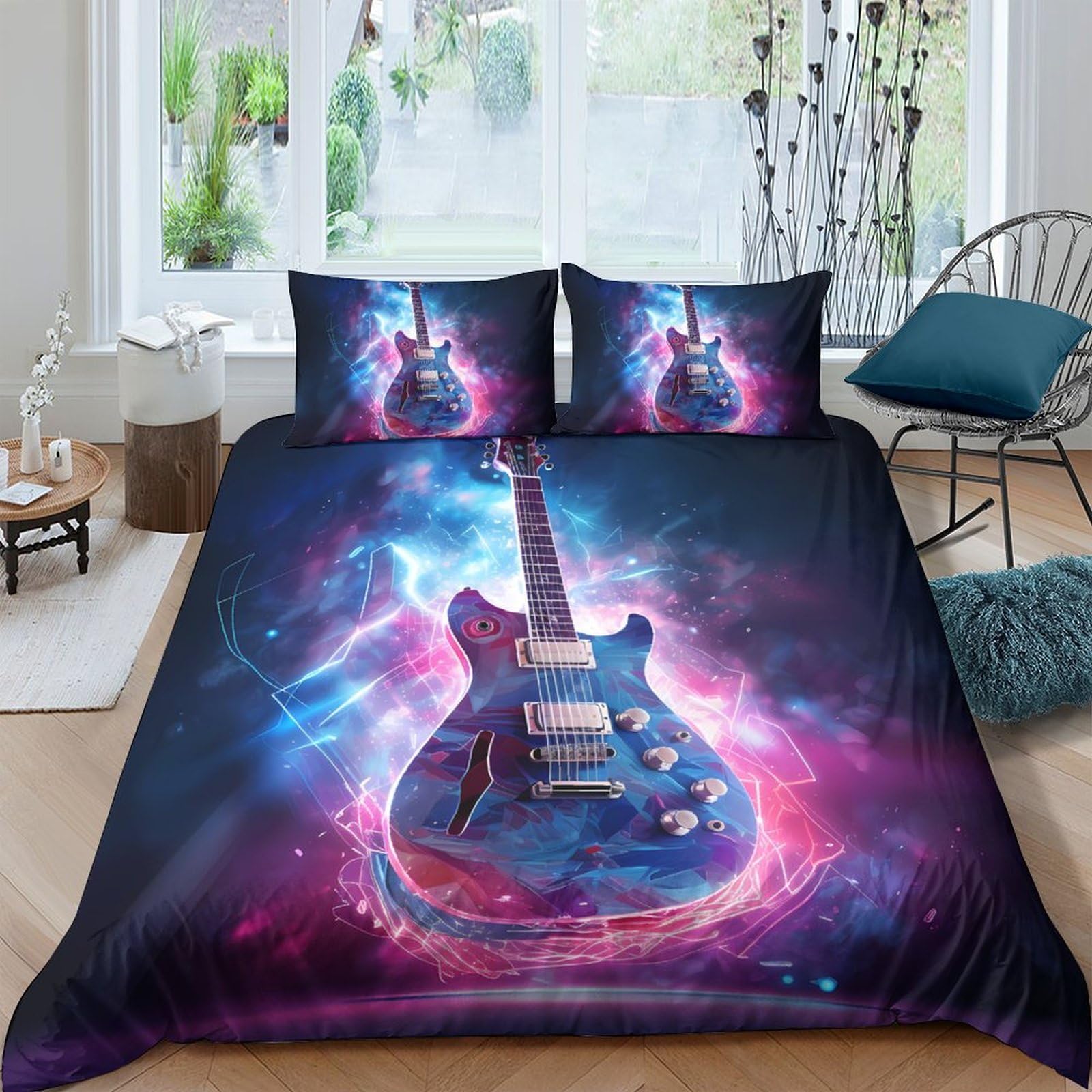 Ctjqhvkz Style-8 3D Printed Electric Guitar Fitted Sheet Microfiber Soft Breathable Nebula Mattress Cover For Bedroom Dorm Decor Single（135X200cm）