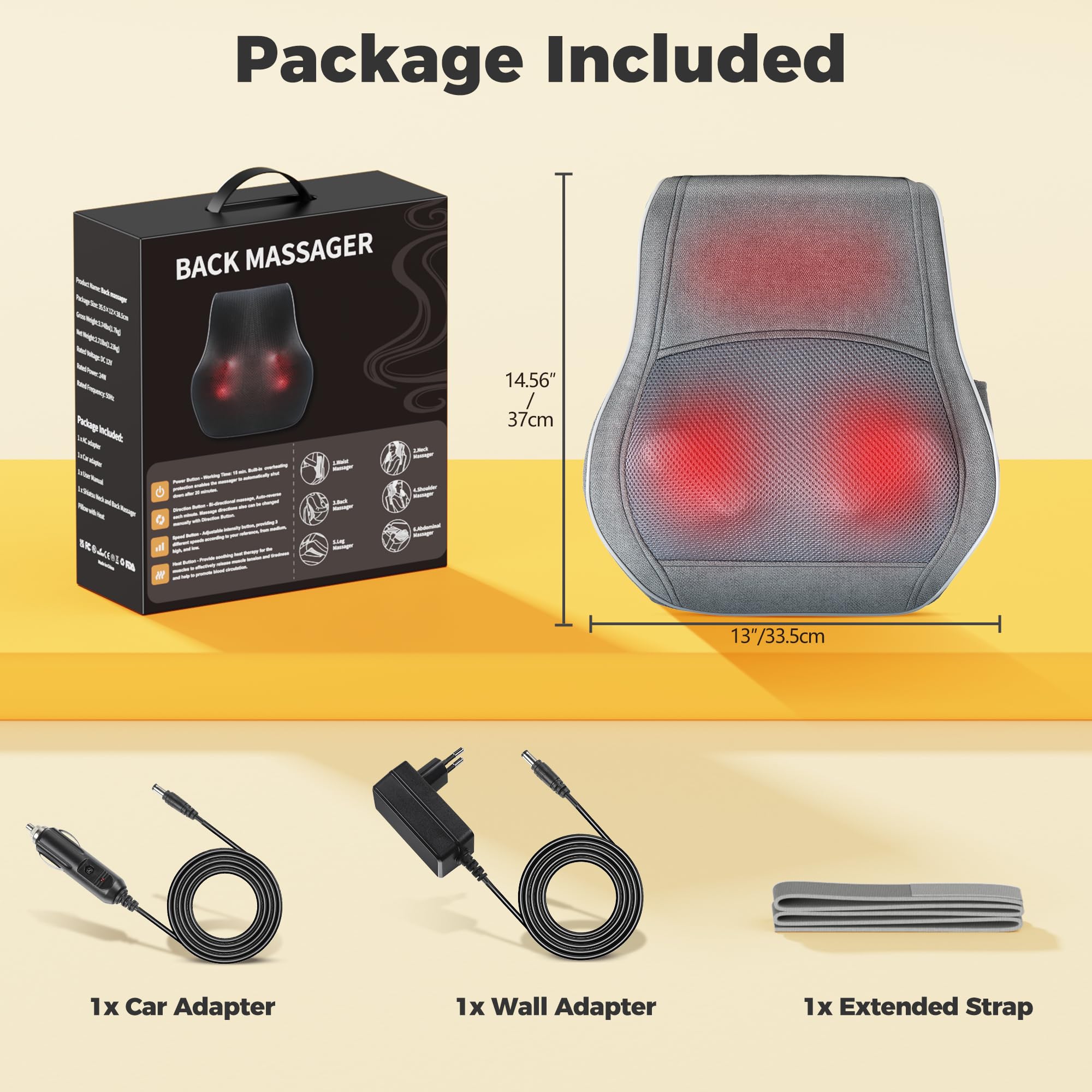 Brelley Masajeador Cervical y Espalda, Masajeador de Cuello, Cojín Masajeador con Cabezal de Masaje Bidireccional Rotativo para Cuello, Espalda, Hombros, Piernas - Regalo para Mamá y Papá (Gris)