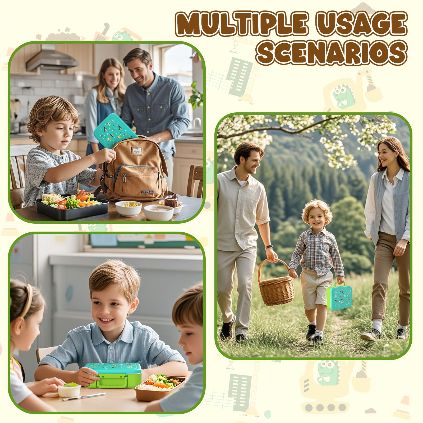 Lehoo Castle Bento Lunch Box for Kids 1250ml Girls Lunchbox with 5 Compartments, Toddler Lunch Containers with Spoon&Fork - Image 3