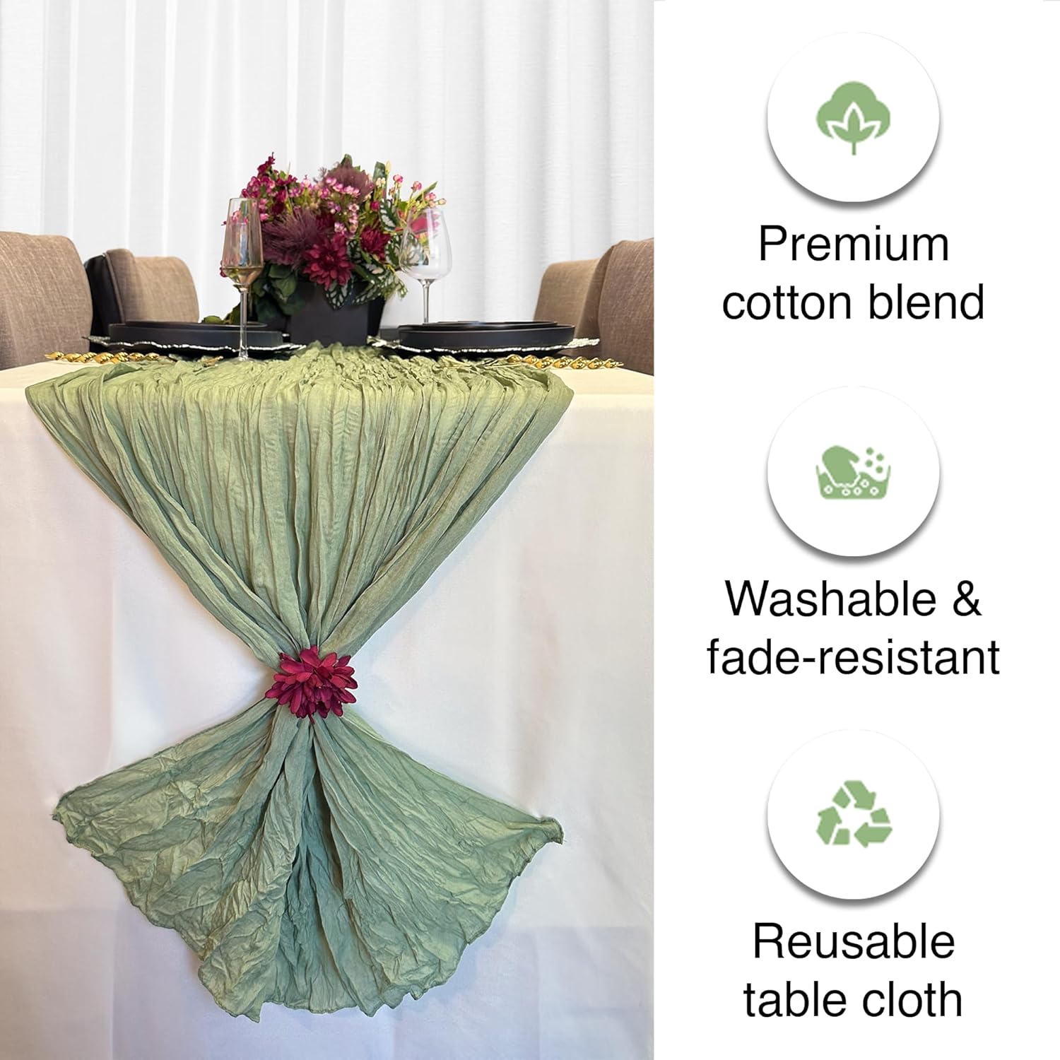 Boundless Lifestyle Table Runner Sage Green Cheesecloth 10ft x 3ft for Baby Shower Decoration Gauze Rustic Table Runner for Wedding Party Bridal Shower Boho Centerpiece Decor 1 Pack - Image 3