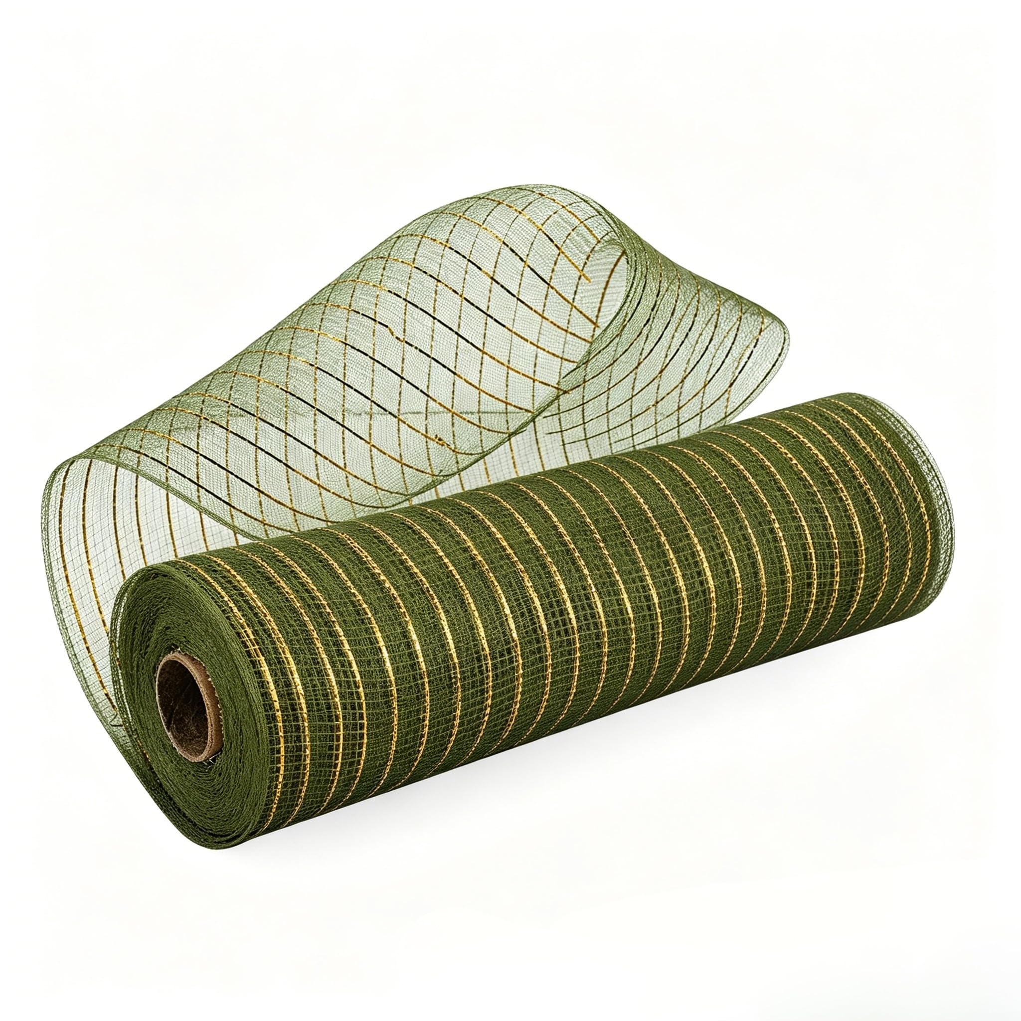Photo 1 of 1 Roll Deco Mesh Ribbon 10 inch x 30 feet, Dark Green Metallic Poly Mesh Roll for Holiday Decorating Door Wreath Christmas Tree Gift Wrapping Floral Crafting(Olive Green/Gold foil)