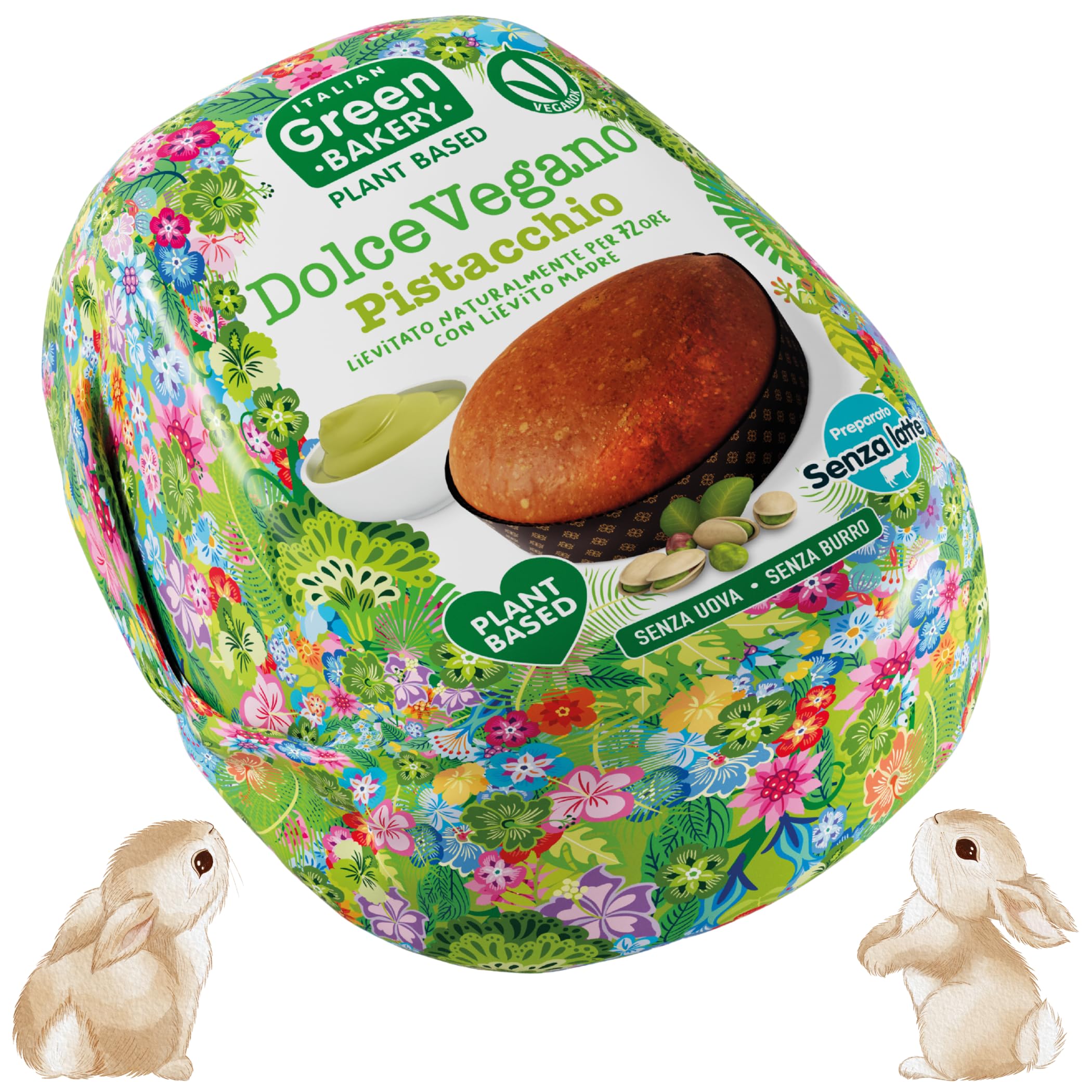 Dolce di Pasqua Vegano al Pistacchio Senza Lattosio, 650 gr - Senza Burro e Uova, Dolce Vegan on Crema al Pistacchio, Impasto con Lievito Madre, Made in Italy - Italian Green Bakery