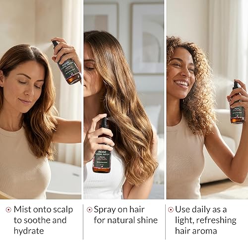 Miniatura 7 de Ella & Eden Spray de agua de rosas 100% pura orgánica para cara, para el cabello, 8 onzas, sin alcohol, sin aditivos, orgánico USDA, destilado al