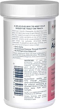 American Health Daily Chewable Tablet Acidophilus, 1 Billion Live Cultures, Beneficial Bacteria for The Digestive & Immune Systems, Strawberry, 60 Count