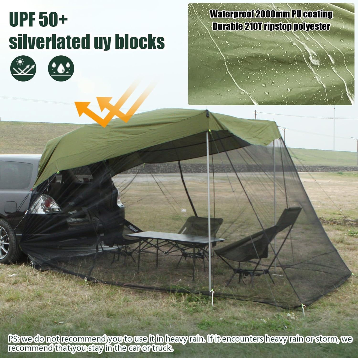 SUV Tailgate Tent Car Awning SUV Tent Attachment for Camping Car Tents for Camping SUV with Mosquito Net Ventilation and Airflow Design for Outdoor Carry Bag 9.5FT X 6.5FT X 6.5TF Army Green SUV Tailgate Tent Car Awning SUV Tent Attachment for Camping Car Tents for Camping SUV with Mosquito Net Ventilation and Airflow Design for Outdoor Carry Bag 9.5FT X 6.5FT X 6.5TF Army Green