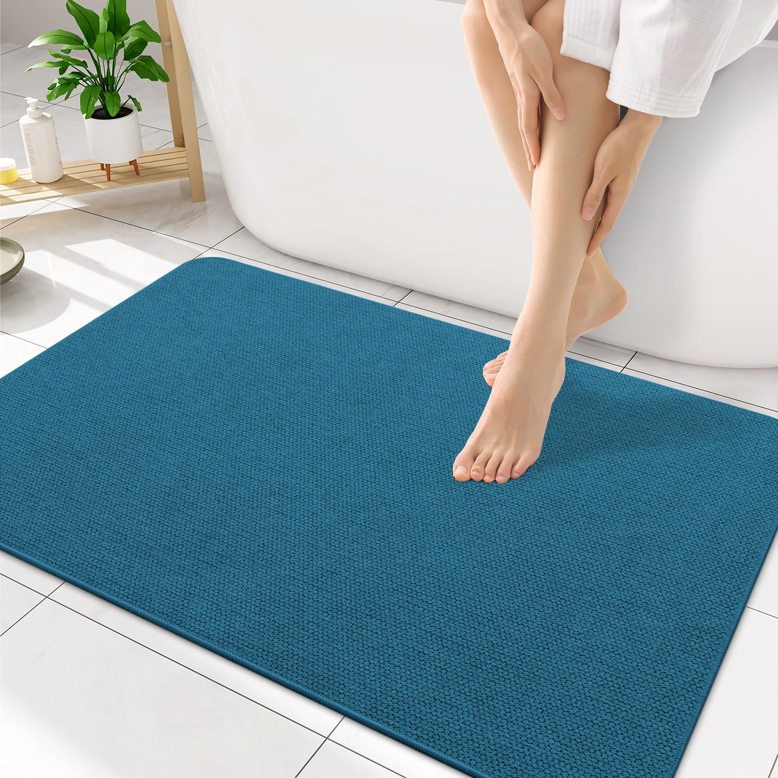 Smiry Ultra Thin Bath Mat 35x17, Non Slip Rubber Washable Bathroom Rugs