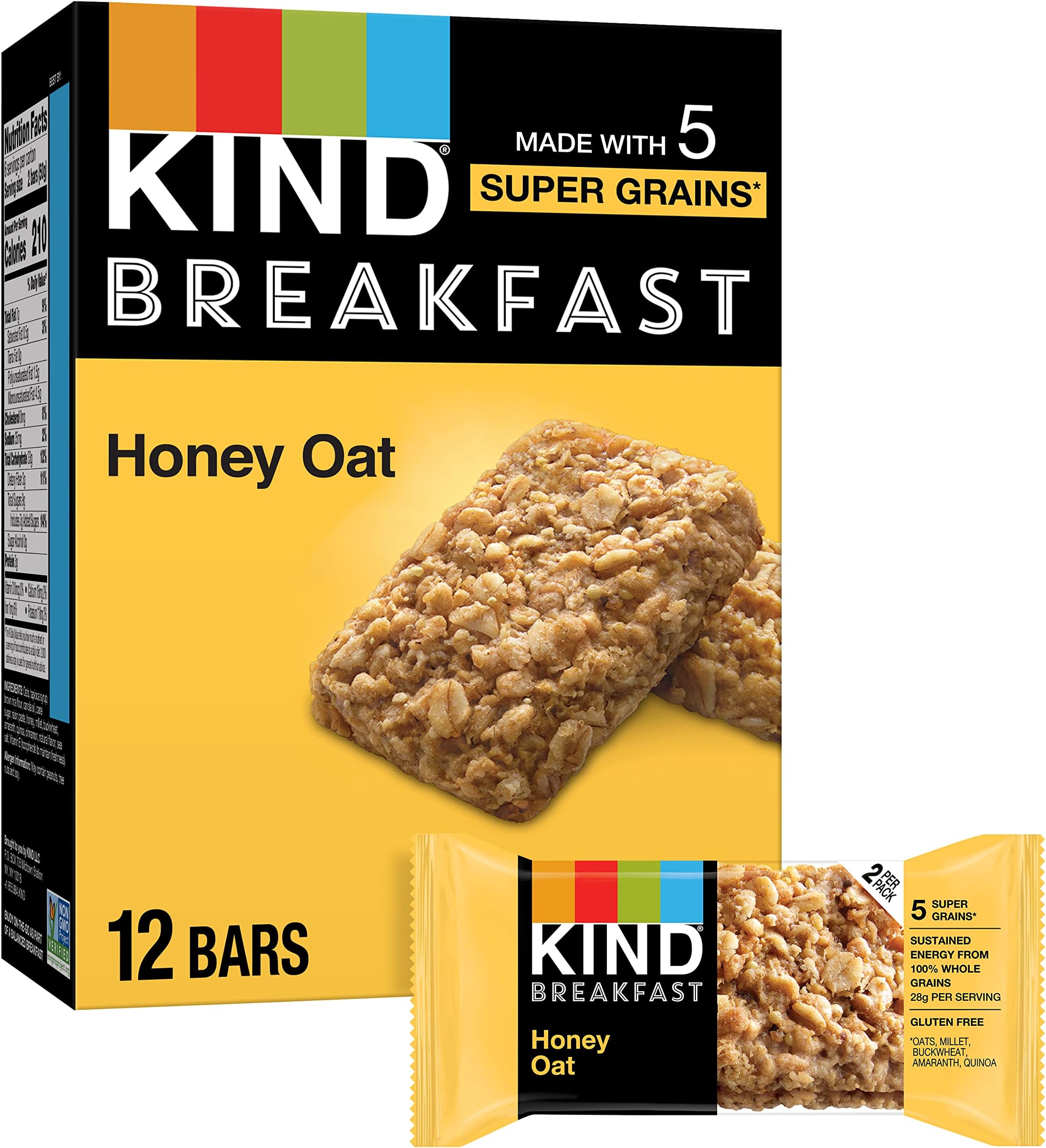 Breakfast Bars, Honey Oat, Healthy Snacks, Gluten Free, 100% Whole Grains, 3g Protein, 6 Count