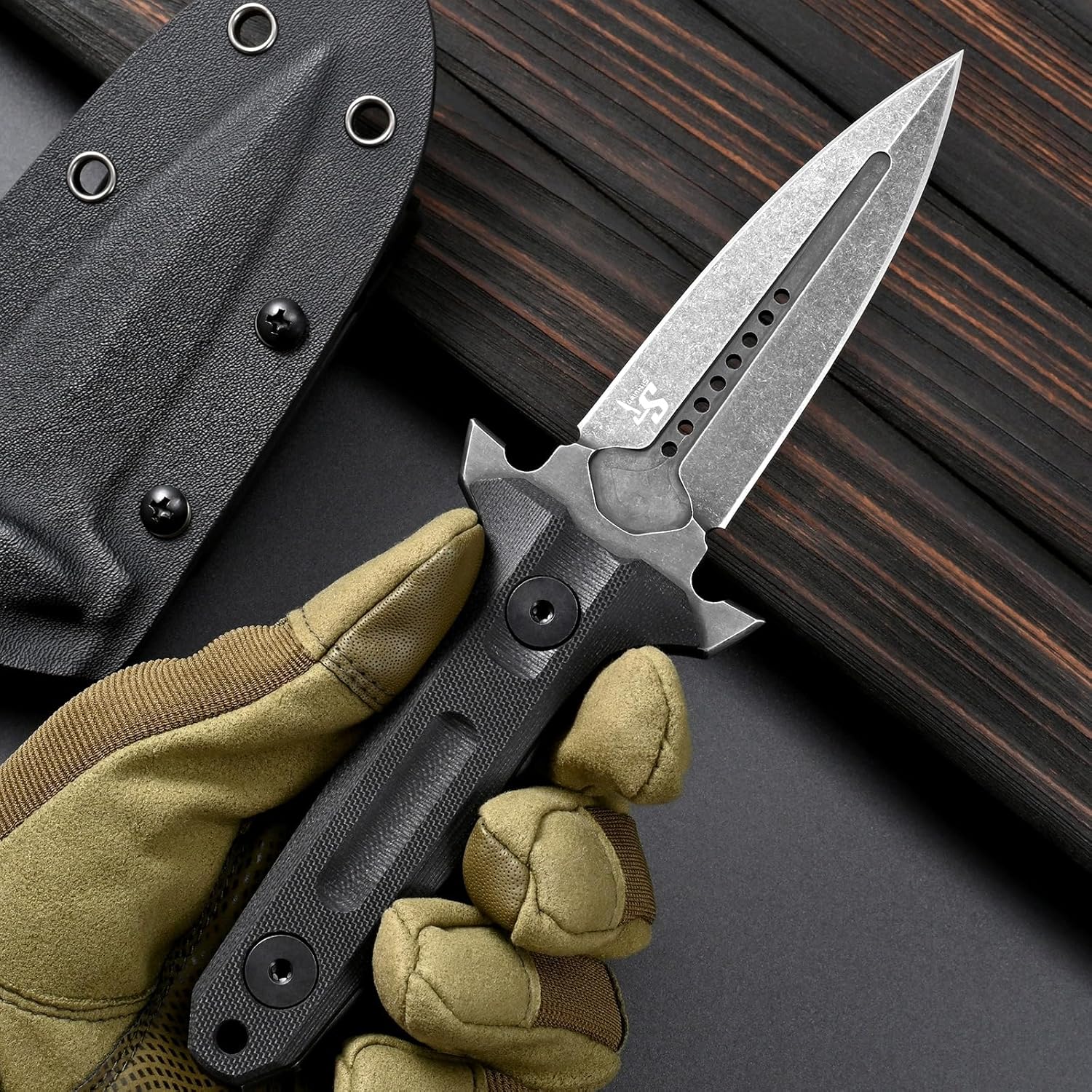 Sitivien ST15 Fixed Blade Knife DC53 Black Stonewashed Steel Blade G10 Handle Full Tang Camping Knife for Outdoor, Tactical, Survival and EDC (Black)