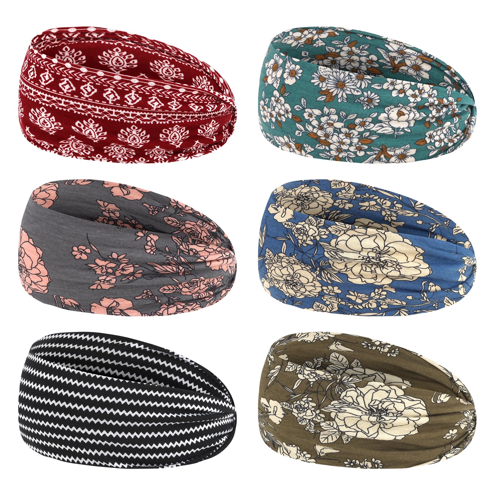 YARIEW 6Pcs Boho Headbands Head Bands Sweat Band Hair Wrap Headwrap Fashion Boho Wide Thick Workout Yoga Elastic Headbands Mens Cooling Running Sports Headband Sweatbands for Women-image-0