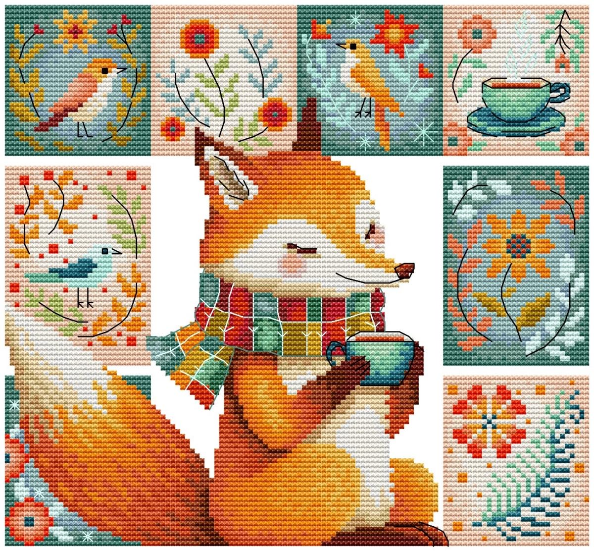 Awesocrafts Fox Cross Stitch Stamped Kits Coffee Animal Easy Patterns Cross Stitching Embroidery Needlework Kit Supplies