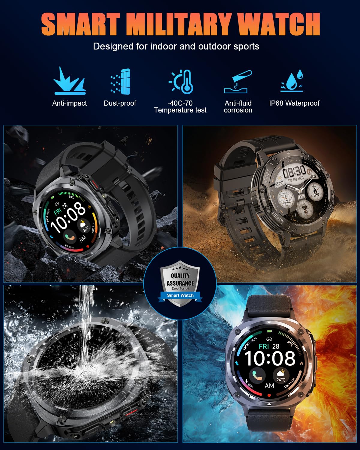 TIMU Smartwatch Uomo, 1,45" HD Orologio Smartwatch Uomo con Chiamata Bluetooth 5.3, 115+ Modalità Sportive, Sonno/Cardiofrequenzimetro/Contapassi, IP68 impermeabile Smart Watch per Android iOS, Nero