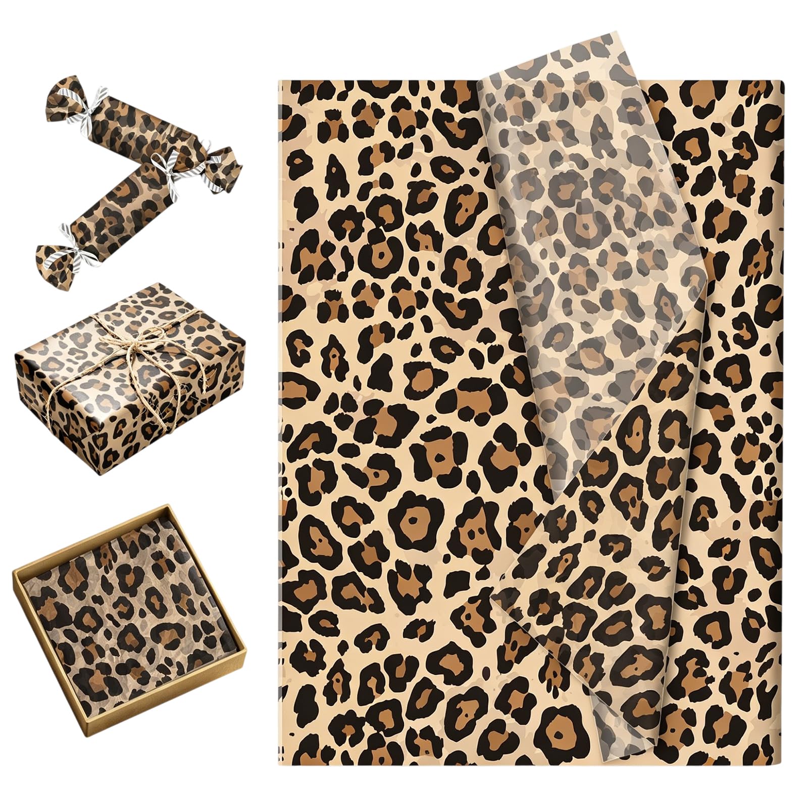 60 Sheets Leopard Print Wrapping Paper, 35x50cm Brown Wrapping Paper Gift Wrapping Paper, Decorative Paper for Flower Bouquets, Birthday, Safari Party, DIY Crafts