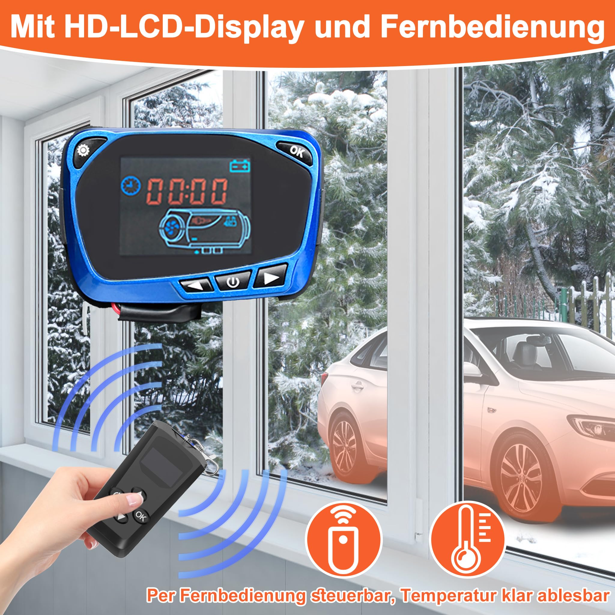 YRHome 12V Diesel Lufterhitzer Standhezung Diesel 8KW Air Diesel Air Standheizung Heizung Auto Heizung Dieselheizung mit Fernbedienung LCD & Luftauslass für LKW Wohnmobil Auto RV (Rot + Blau LCD)
