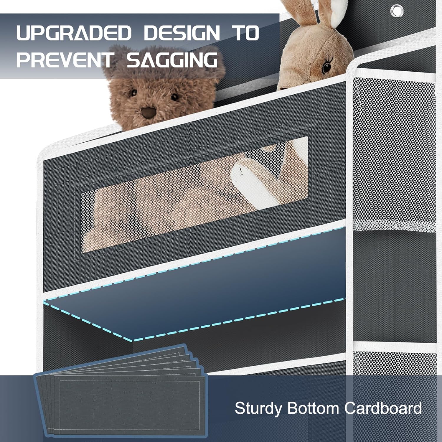 2 Pack 5-Tier Over the Door Organizer with 5 Large Side Pockets, 40lb Ultra Sturdy Large Capacity Behind the Door Storage, Stuffed Animal Storage for Pantry Bathroom Closet Baby Essentials(Grey)