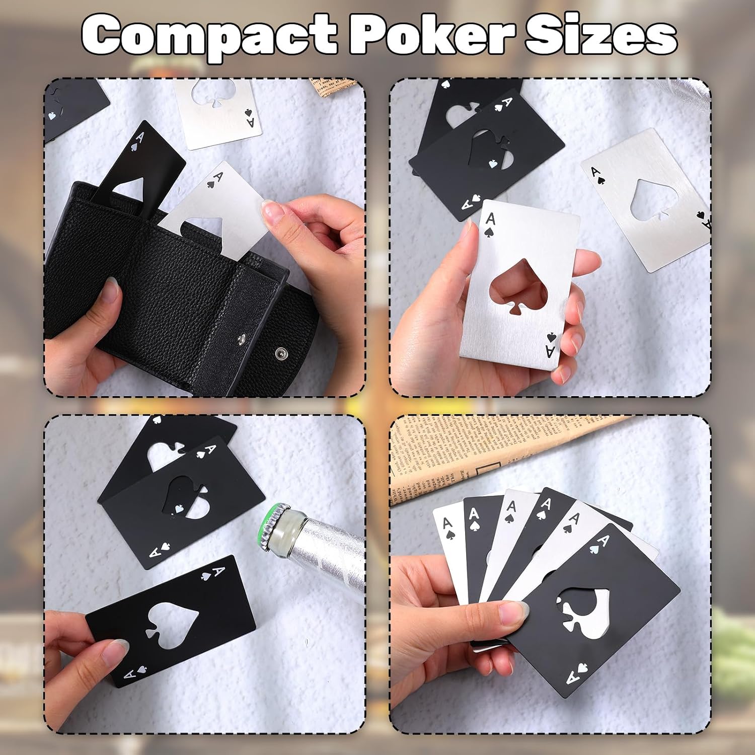 SHENLIU 60 Pcs Poker Card Bottle Openers, Stainless Steel Funny Poker Cards Beer Ace Card Bottle Cap Openers for Wedding Birthday Party Bridal Shower Table Tools Supplies(Silver, Black)