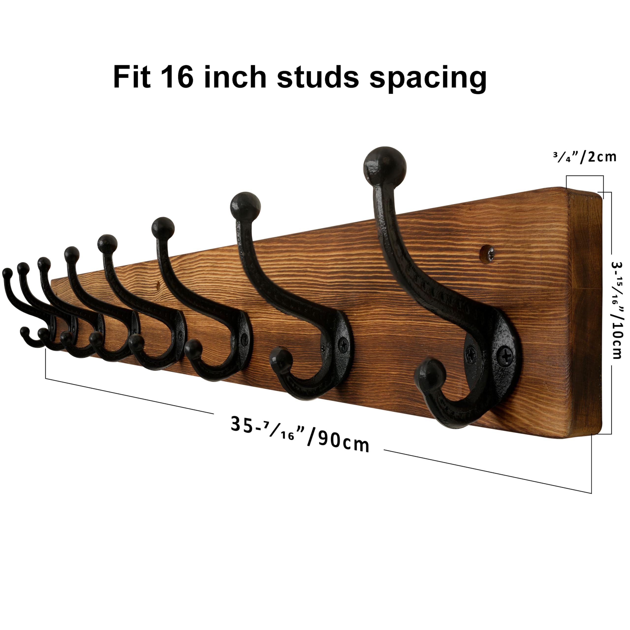 WEBI Garderobenleiste,Wandgarderobe mit 8 Haken Gusseisen,Garderobenhaken Wand,Kleiderhaken Wand Garderobe für Mäntel,Jacken,Braun