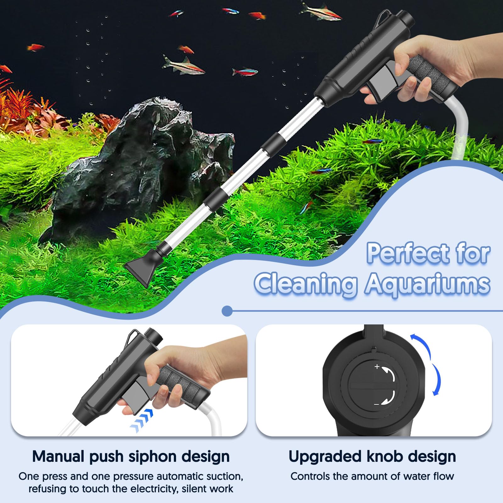QZQ Fish Tank Syphon Cleaning Kit For Aquarium Powerful Suction Fish Tank Siphon 4-in-1 With Water Flow Adjustment Water Changer And Gravel Cleaner For Fish Tank Aquarium Cleaning Kit - Image 4