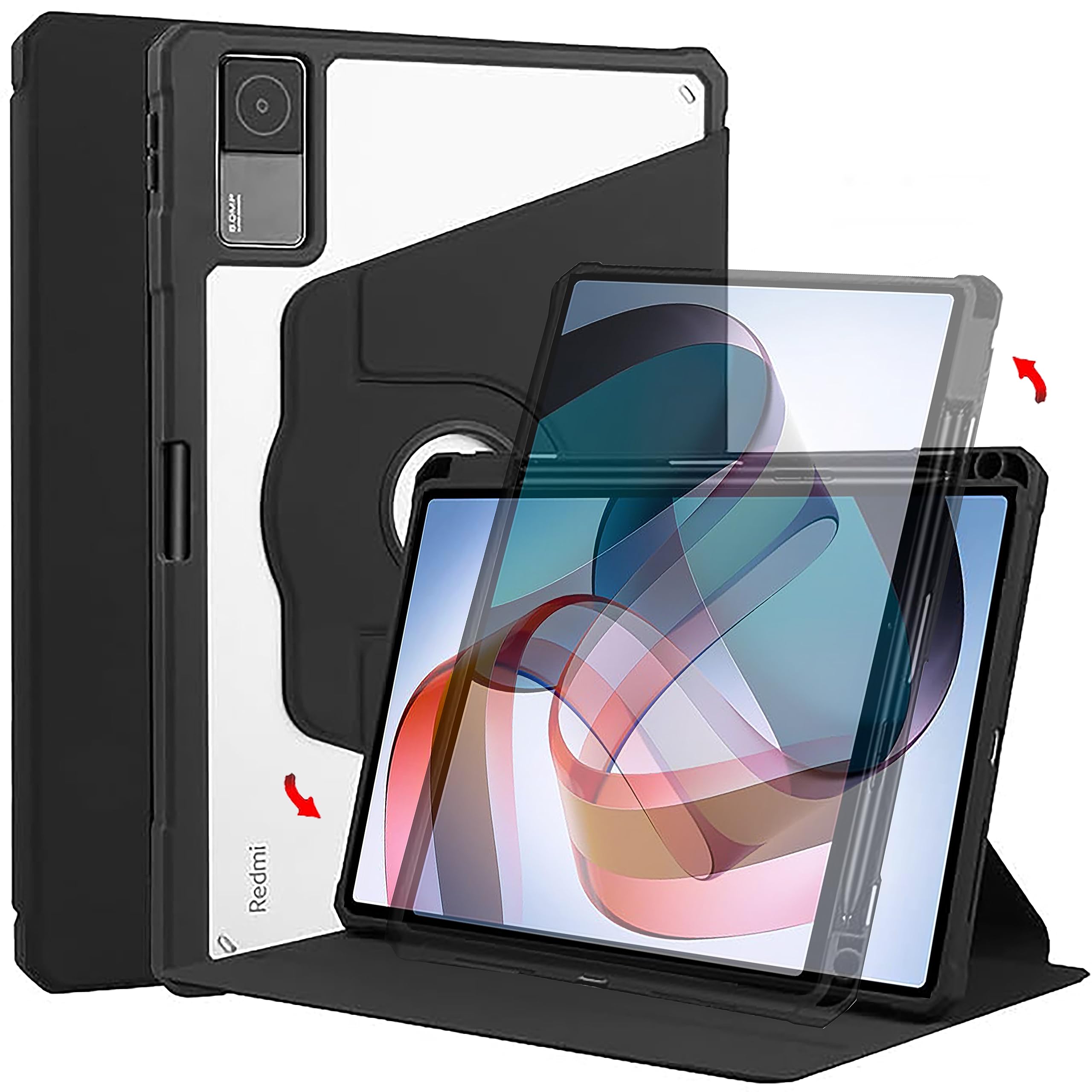 ProElite Cover for Redmi Pad Cover Case, 360 Degree Rotatable Smart Flip Case Cover for Redmi Pad 10.6 inch Transparent Back with Pencil Holder, Black (B0CCSC9W84) Amazon Price History, Amazon Price Tracker