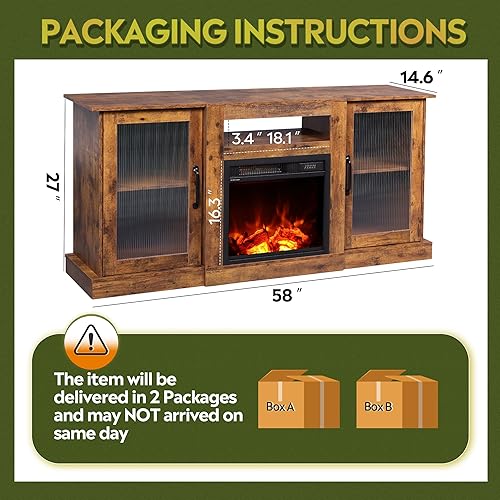 Miniatura 4 de WLIVE Soporte de TV con chimenea para TV de 65 pulgadas, centro de entretenimiento con chimenea eléctrica de llama realista 3D, consola de TV con