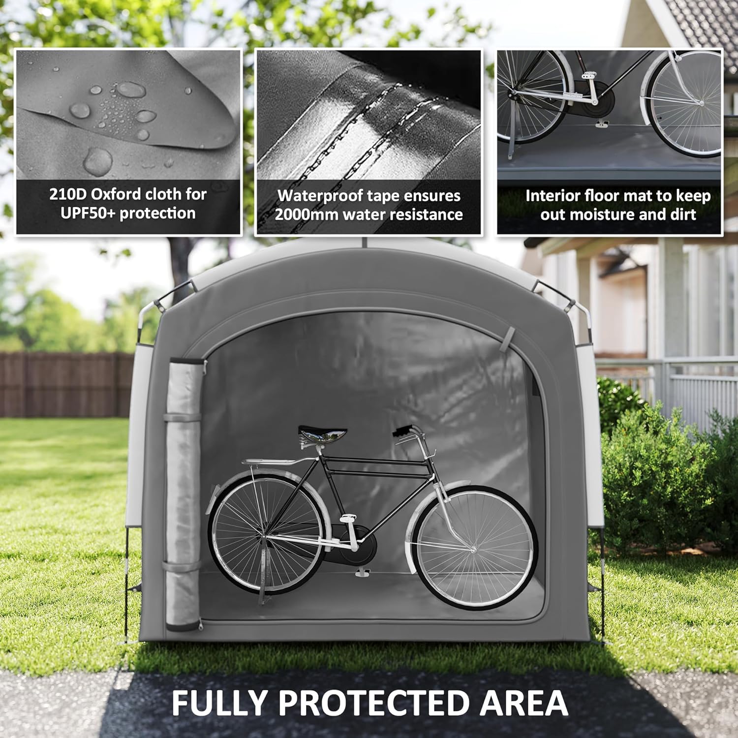 Outsunny Bike Storage Tent, Portable Bicycle Storage Shed, Waterproof Outdoor Bike Cover with 210D Oxford Fabric and Carry Bag for 3-4 Bikes, Lawn Mower, Garden Tools, Dark Gray