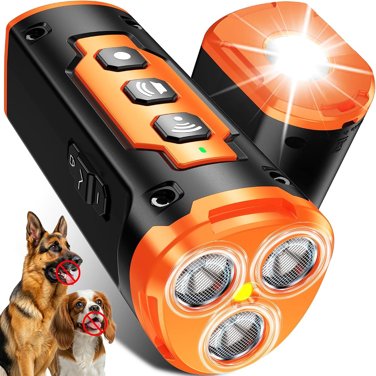 2026 New Dog Bark Deterrent Devices, 1-Touch Anti Barking Device for Dogs with 3 Sonic Heads, 50ft Range, Rechargeable & Safe Dog Training Tool with Flashlight, Helps Improve Behavior