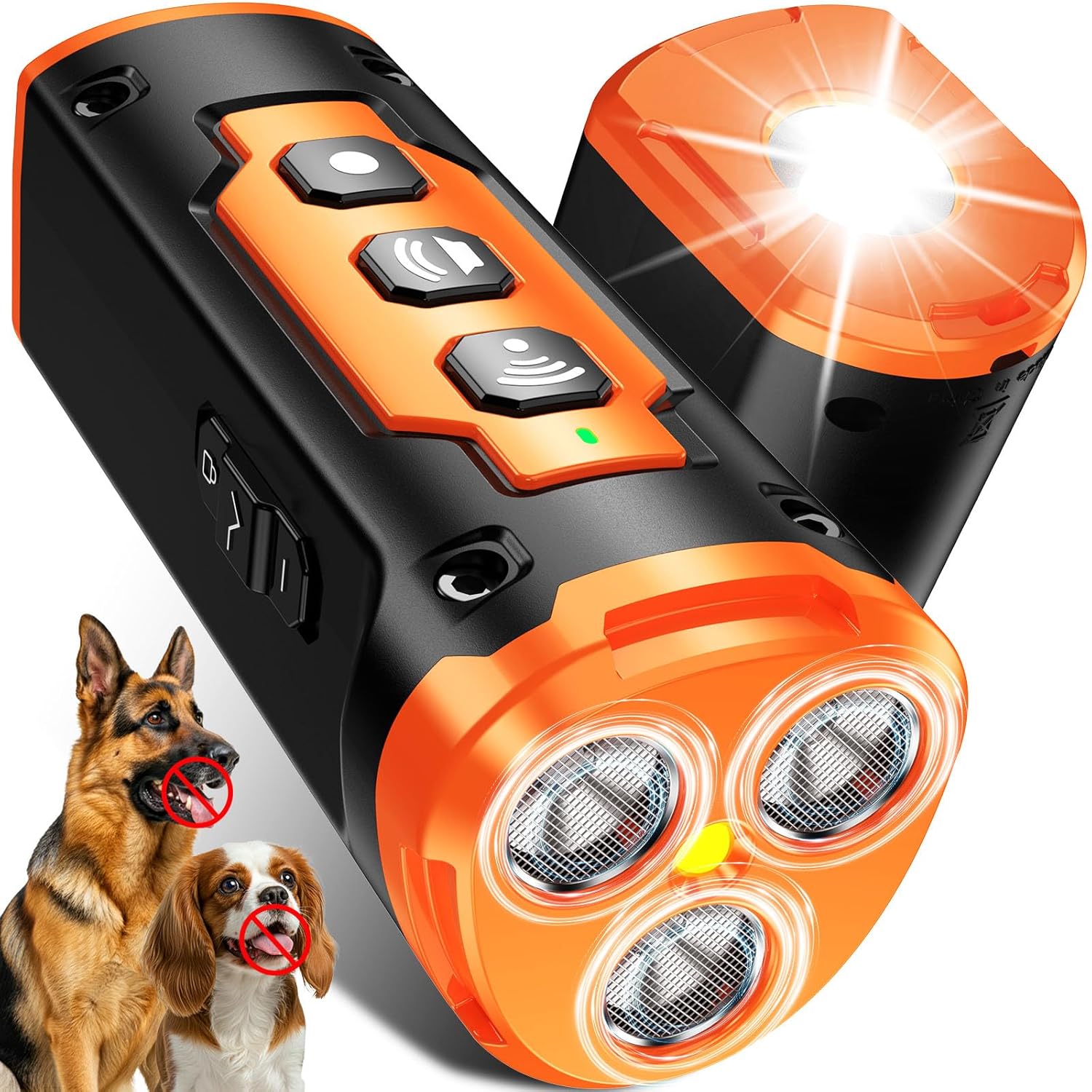 1-Touch Dog Bark Deterrent Devices with 3 Sonic Heads Portable 50ft Range Anti Barking Device for Dogs Rechargeable