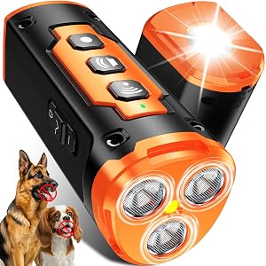 1-Touch Dog Bark Deterrent Devices with 3 Sonic Heads Portable 50ft Range Anti Barking Device for Dogs Rechargeable