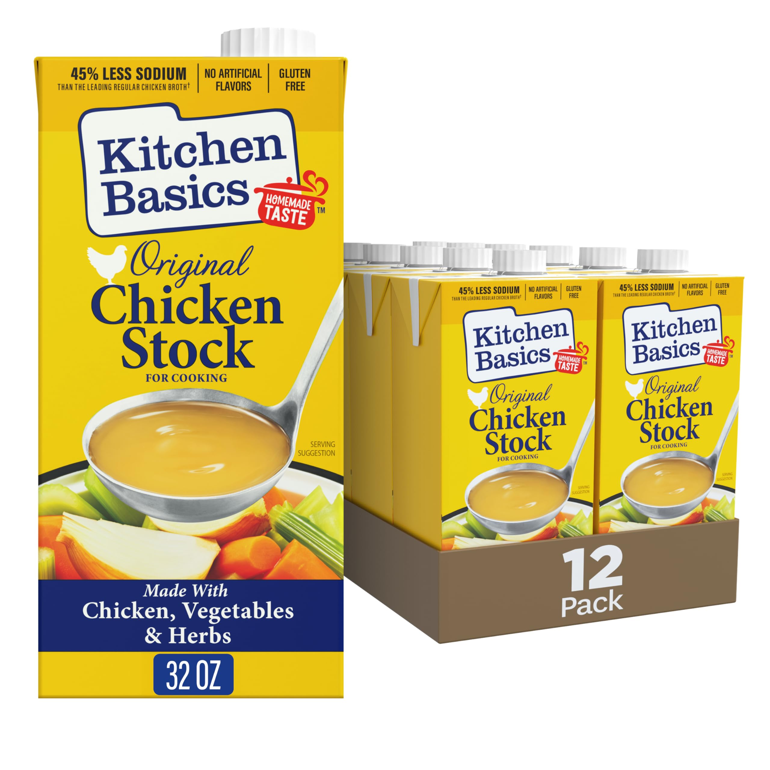 Kitchen Basics Chicken Stock - 32 oz. Carton (Pack of 12) Add Delicious Flavor to Chicken Noodle Soup, Broths and Gravy, Perfect for Stocking Up