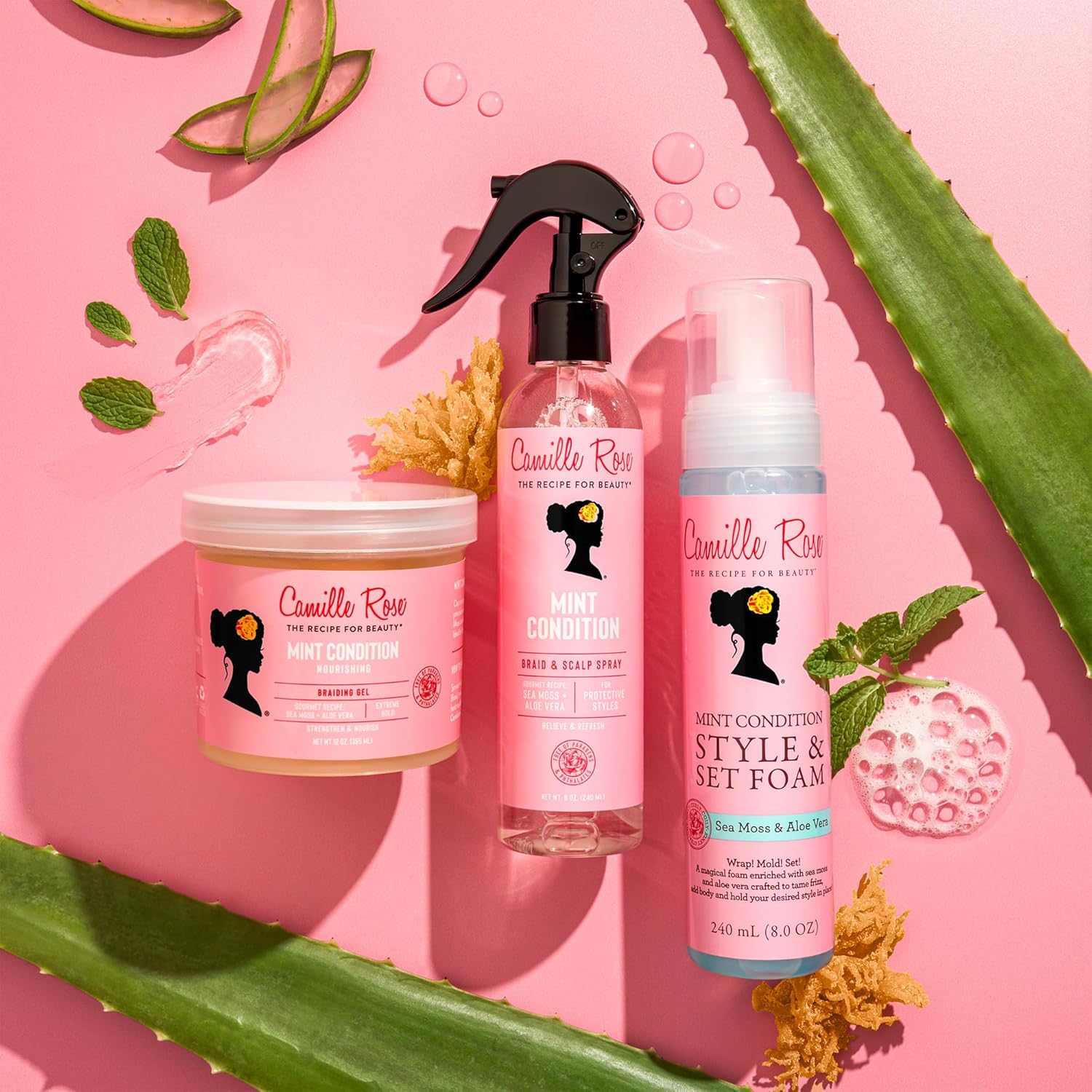 Camille Rose Braid & Scalp Spray, Mint Condition 2-Pack – Sea Moss & Aloe Vera Braiding Spray, Dry, Itchy Scalp Care, 8 Oz