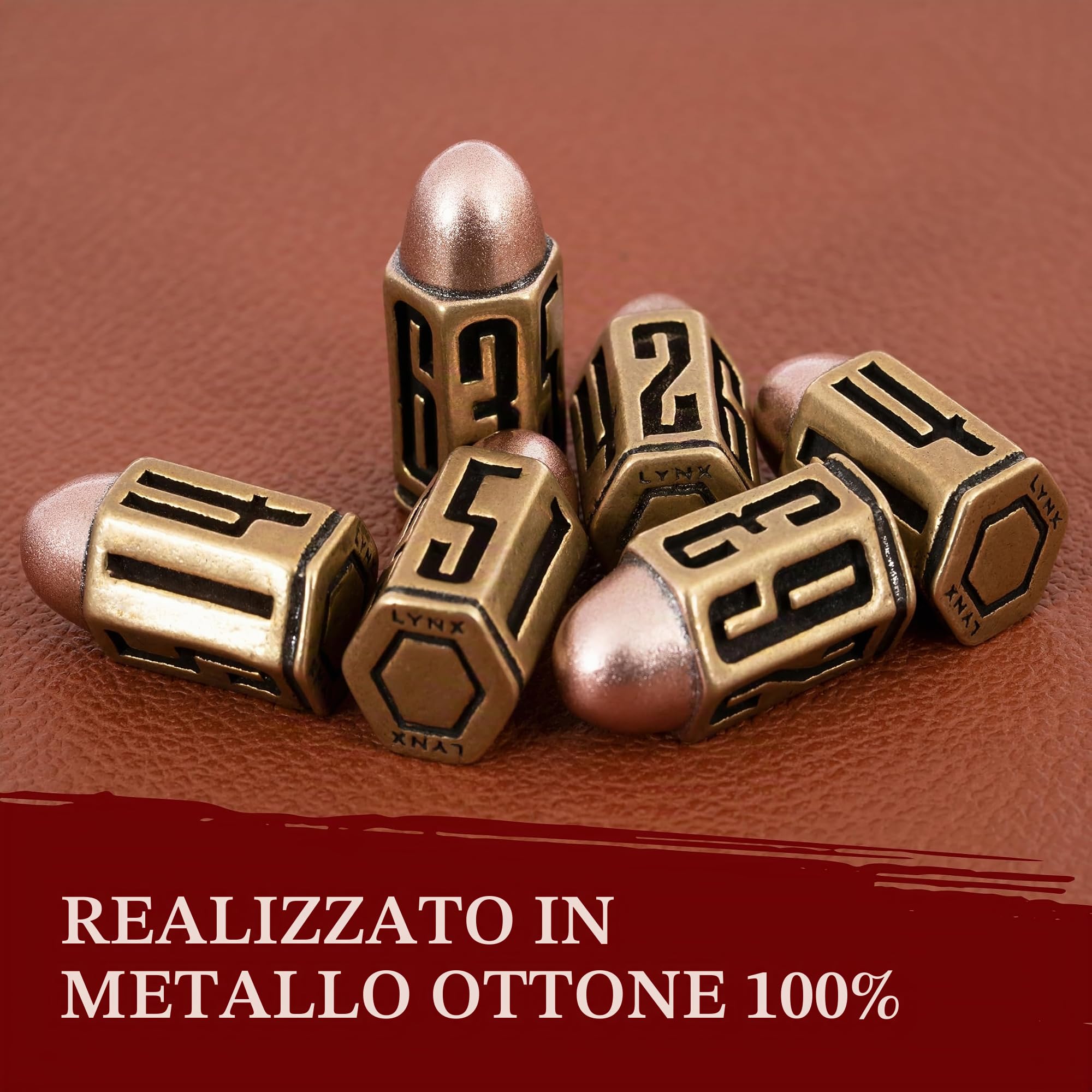 Set Dadi Proiettile in Metallo/Bullet Metal Dice - 6 Dadi in Ottone D6, Ottimi Compatibile con DND, Wargames, GDR Homebrew, D&D, RPG/Dungeons & Dragons - Regalo e Accessori DND. Ok per torre dei dadi