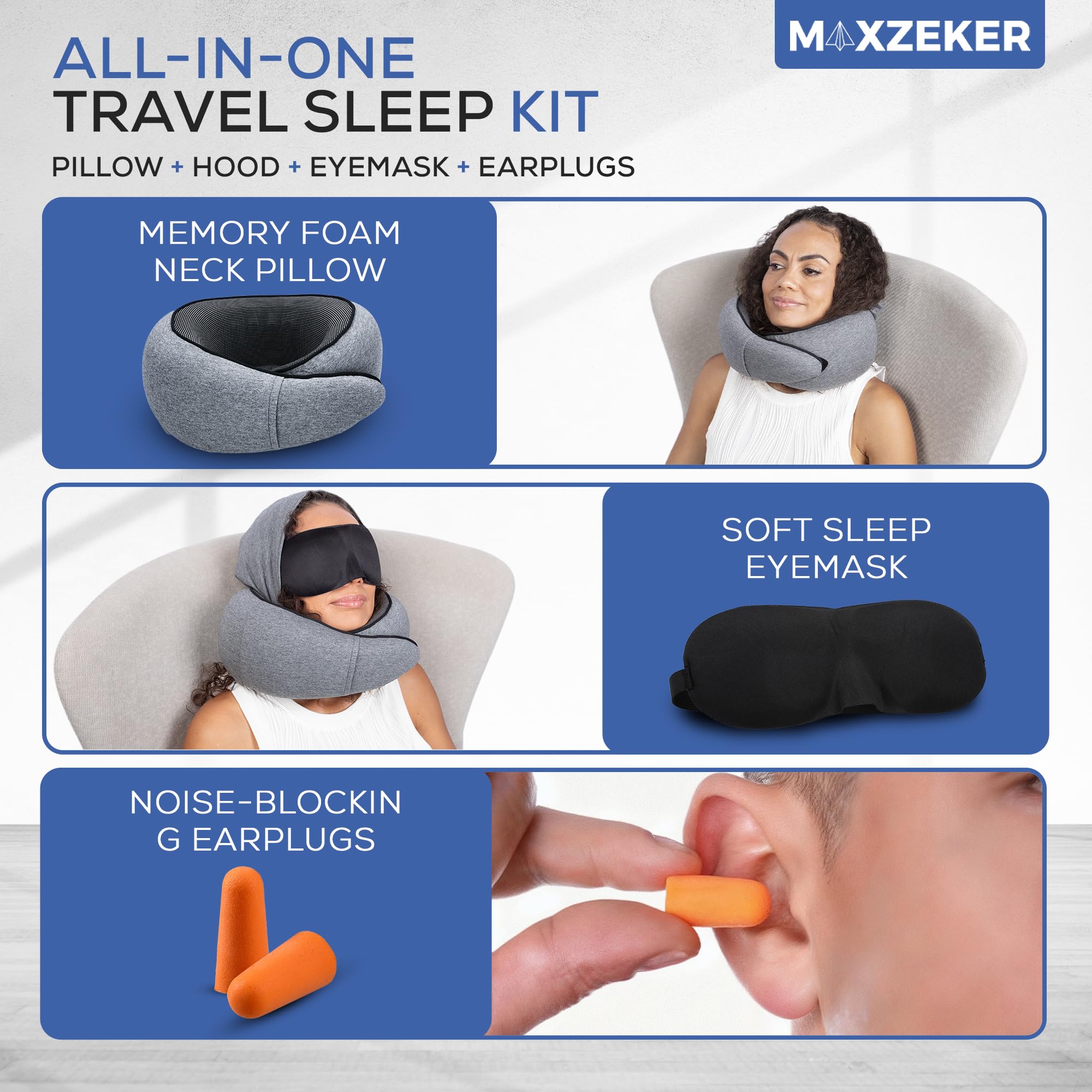 Almohada de viaje para el cuello para adultos y niños, almohada de espuma viscoelástica para mayor comodidad en el avión, diseño compacto y ergonómico, ideal para viajes, paseos en coche y