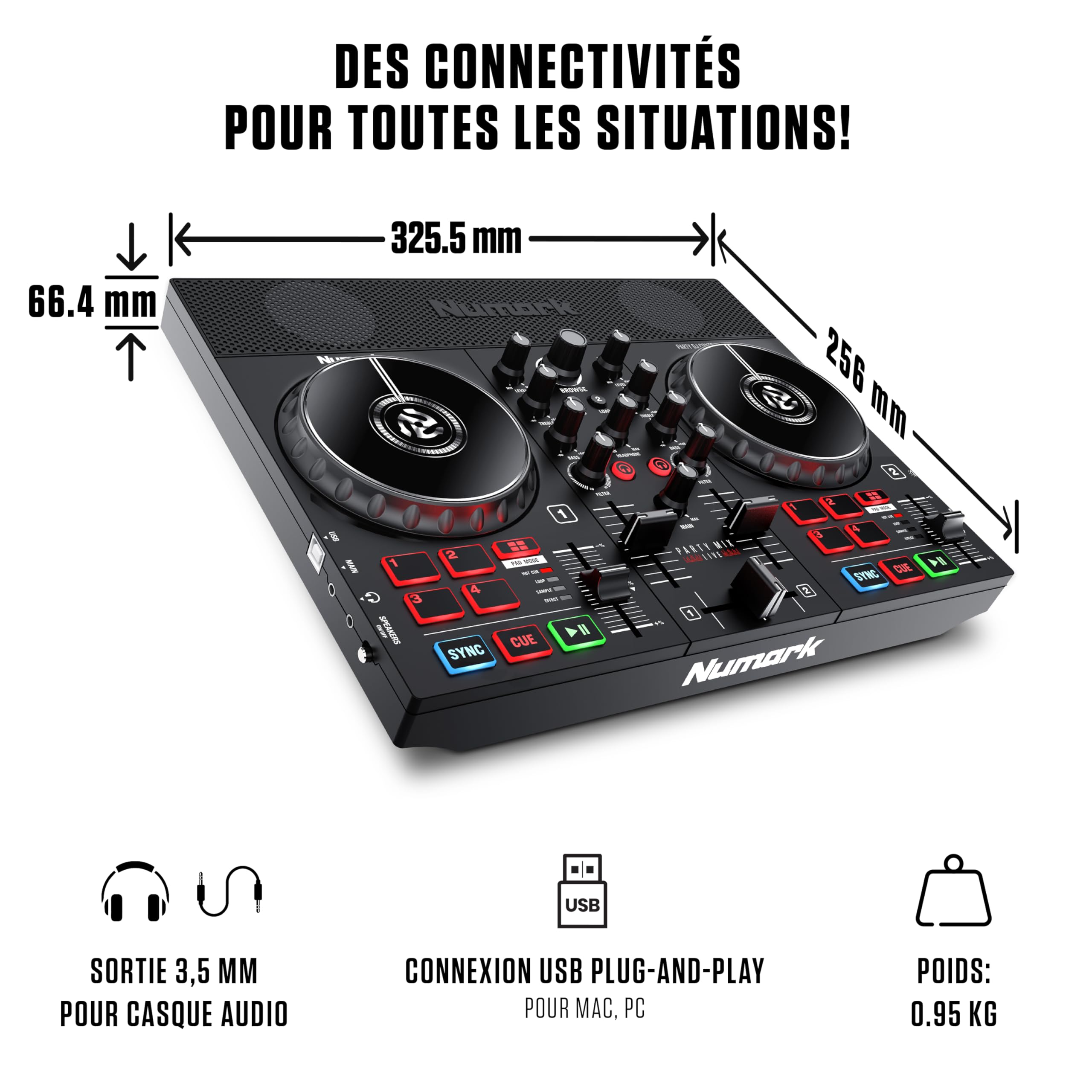 Numark Party Mix Live Platine DJ avec Enceintes Intégrées, Jeux de Lumière LED, Table de Mixage, avec Serato DJ Lite