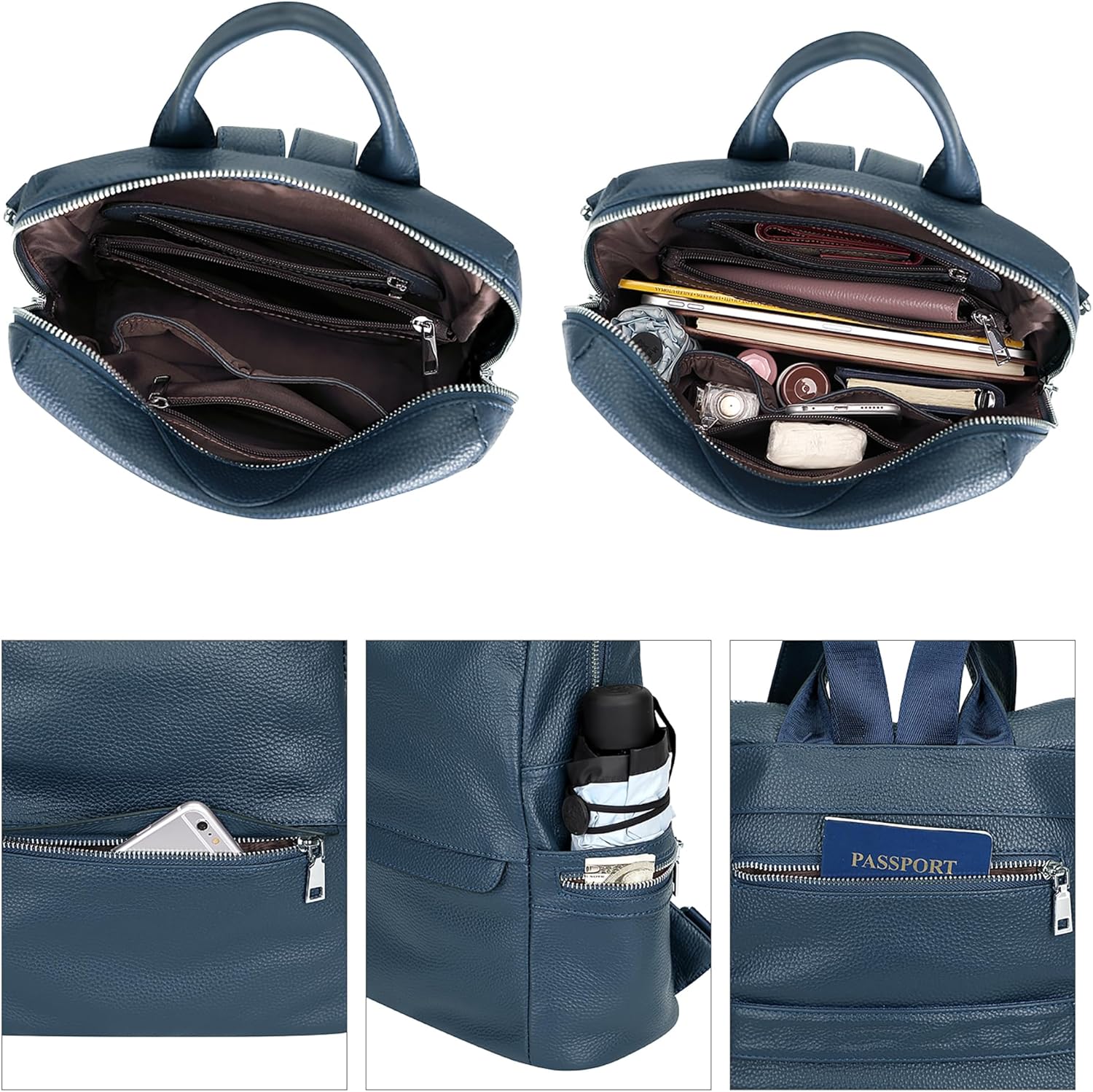 ALTOSY Leather Backpack for Women Elegant Genuine Backpack Purse Ladies Leather Shoulderbag (S80 Indigo Blue) - Image 6