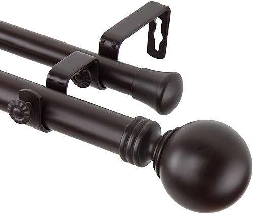 Rod Desyne 100-01-286-D Inc Desyne - Barra de cortina doble de globo de 1 pulgada, 28-48 pulgadas, caoba