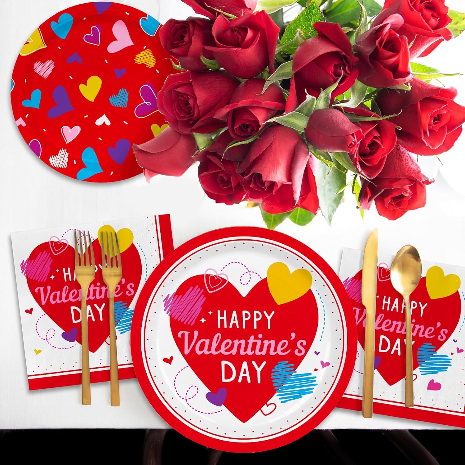 Valentine's Day Party Supplies Set for 50 - Elegant Disposable Paper Plates and Napkins Valentine's Day Party Decorations - Image 4