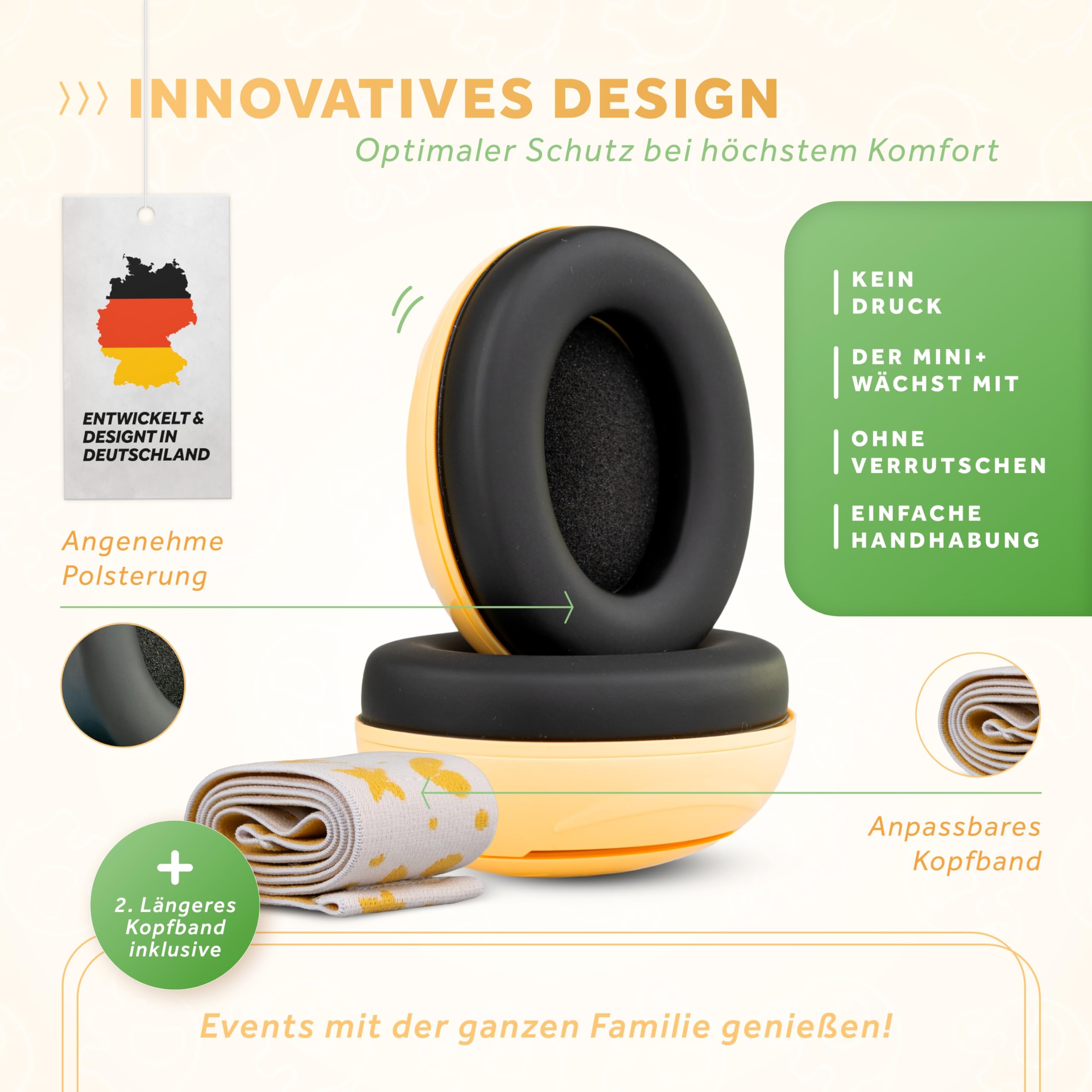 Schallwerk ® Mini+ (Lion Honey) - Ohrenschützer für Kleinkinder - Hochwertige Lärmschutz Kopfhörer Kinder - Gehörschutz Kinder, Gehörschutz Baby, Ohrenschützer Baby Kopfhörer Lärmschutz