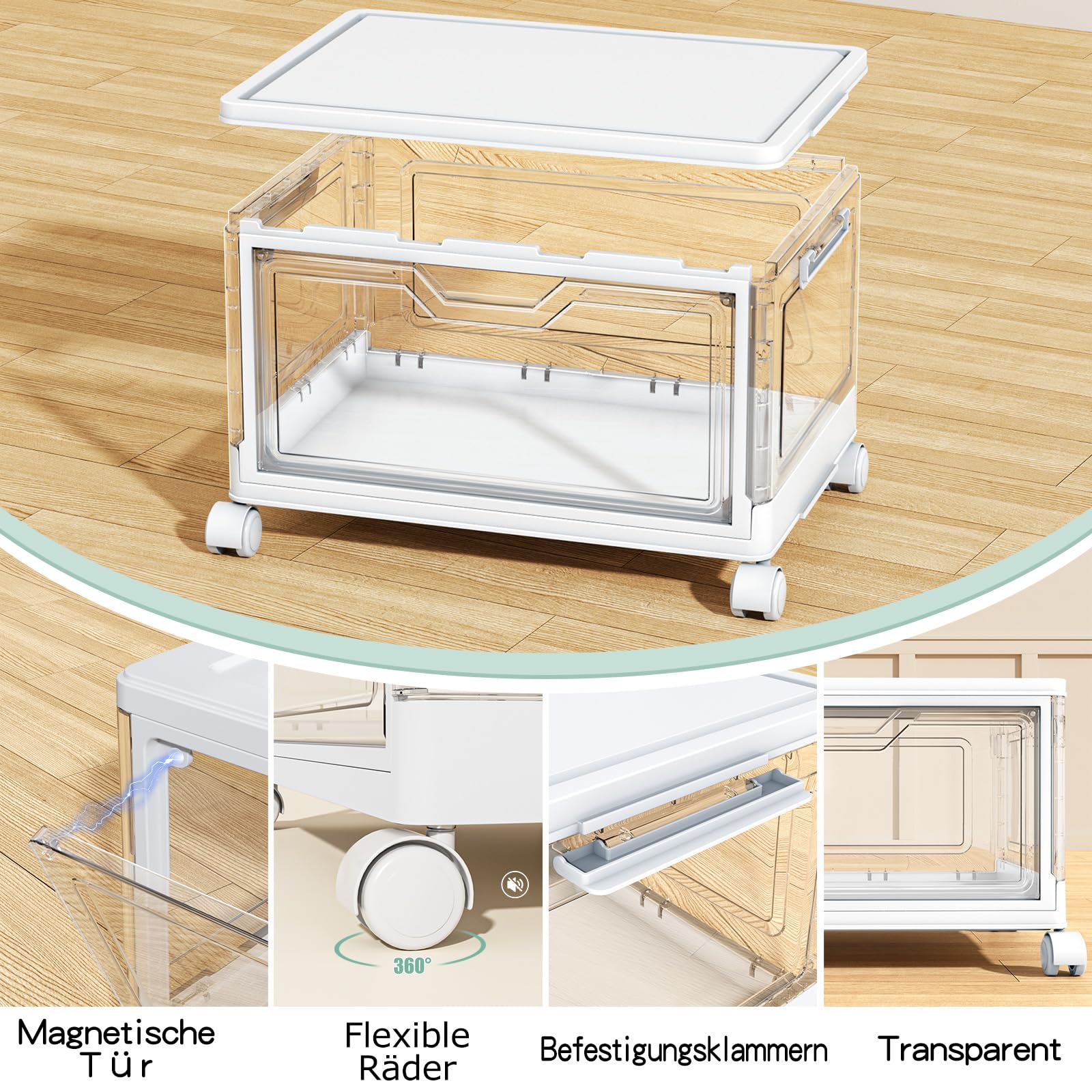 Scatole portaoggetti con coperchio, impilabili a 4 ripiani, 23 l, trasparenti, grandi contenitori per camera da letto, soggiorno, bagno, 4 strati e 1 coperchio