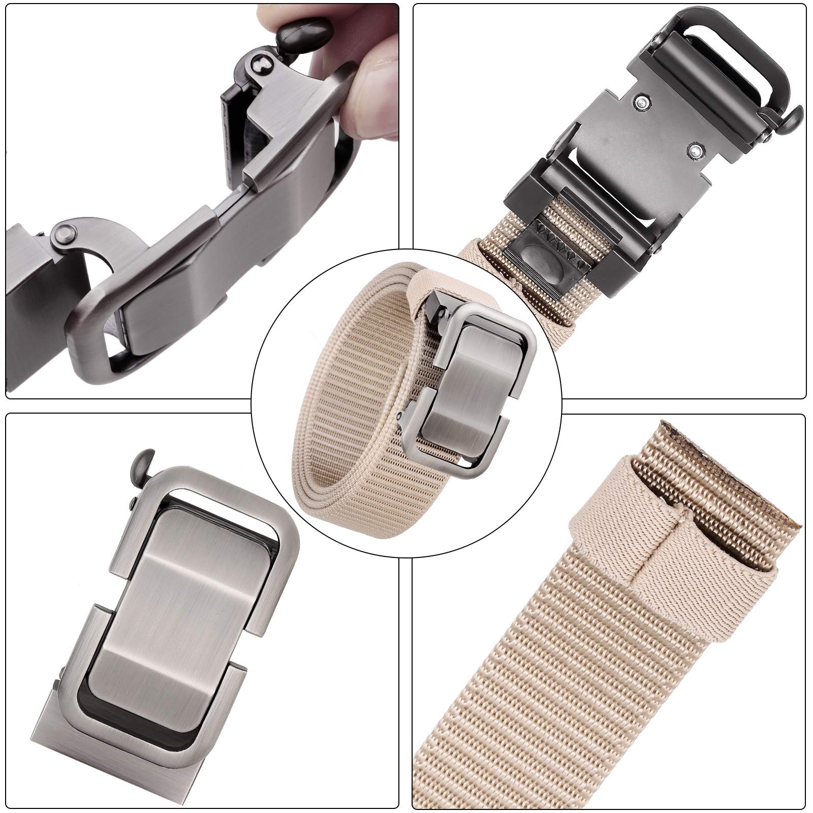 Sportmusies Men’s Ratchet Belt, Nylon Webbing Tactical Belt with Automatic Sliding Buckle