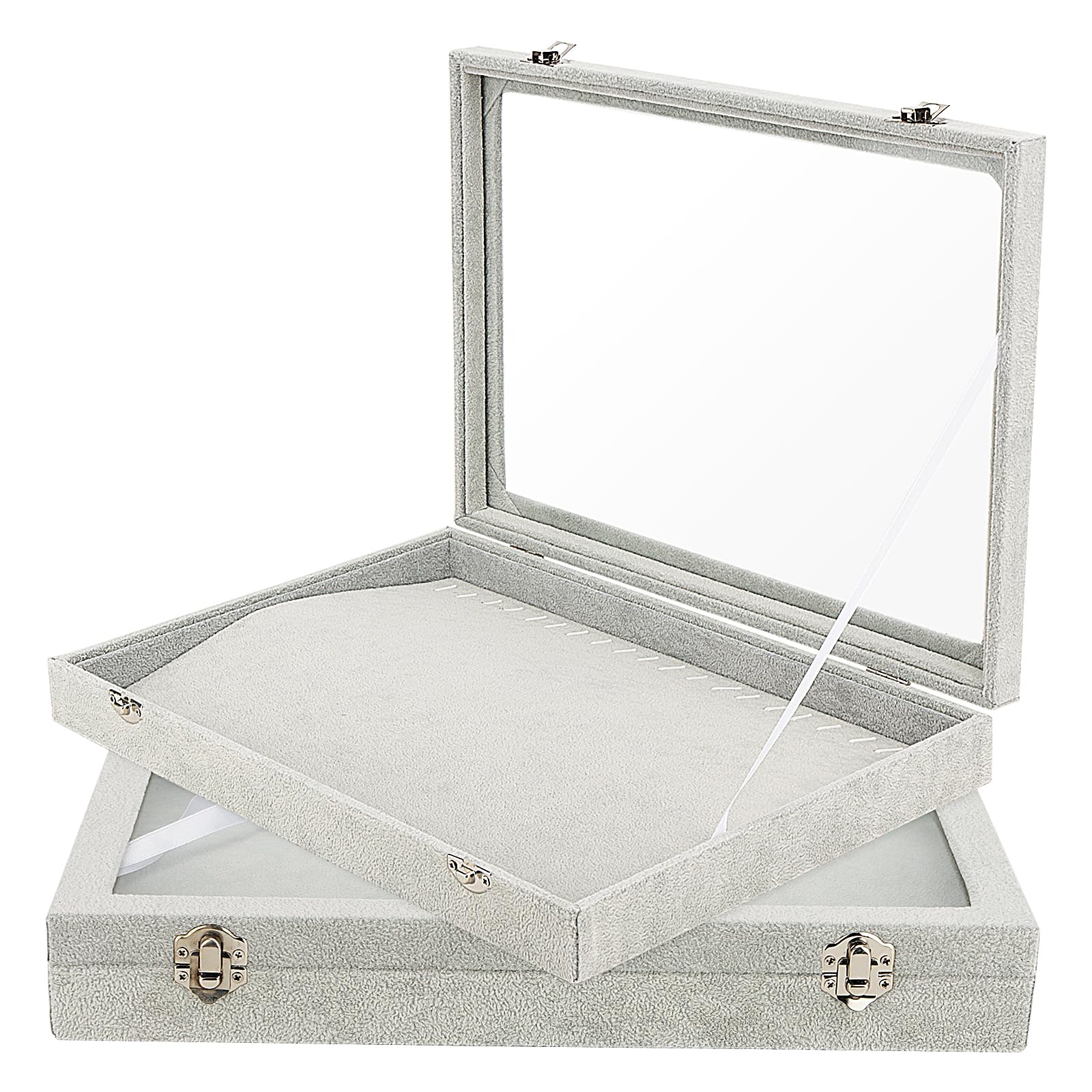 Yuenpun Women's Grey 2 Pcs Velvet Necklace Storage Boxes, Jewellery Organiser Boxes, Necklace Display Storage Case For Necklaces Bracelets Earrings