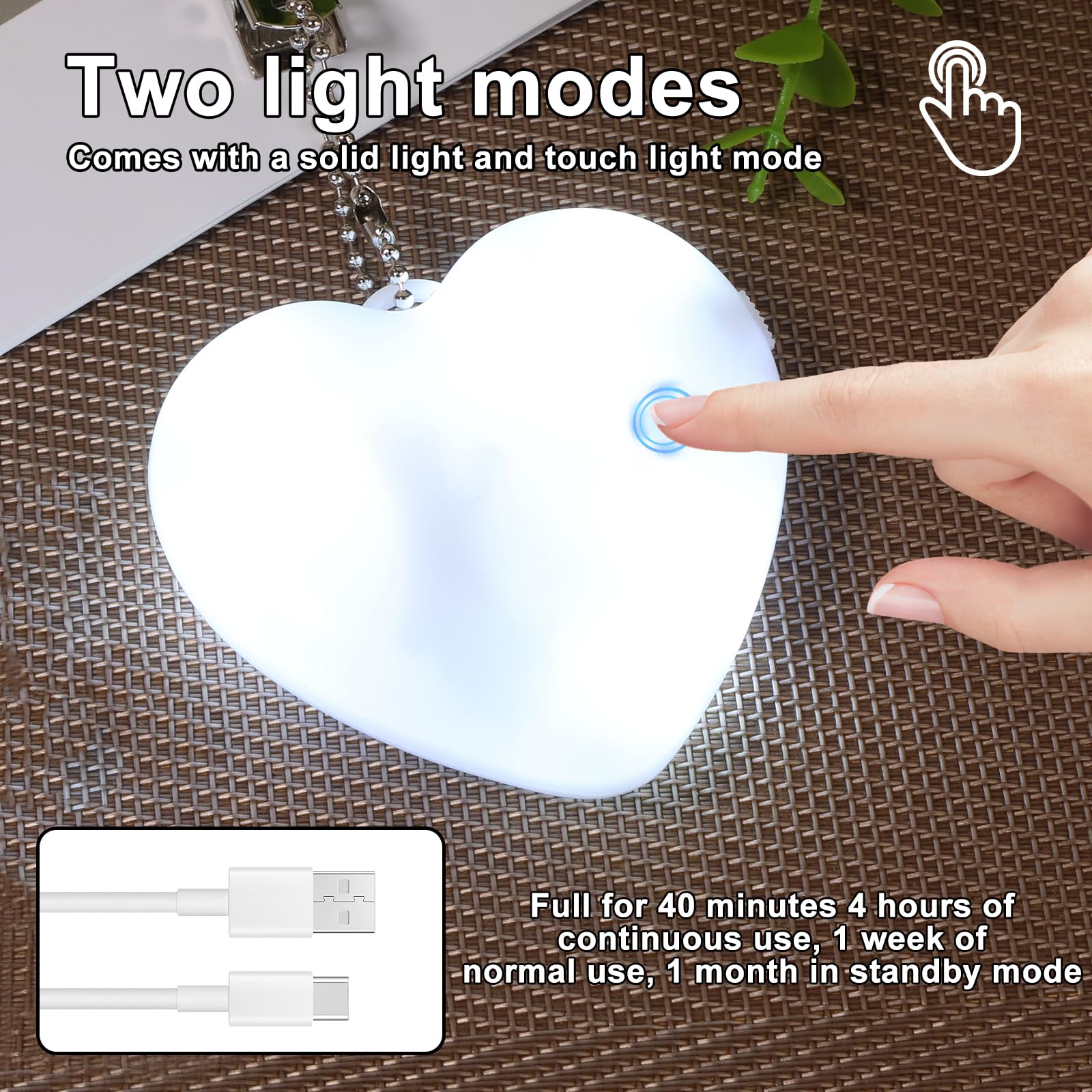 2 Pcs Purse Glow Heart Light - Automatic Sensor Purses Lamp Portable Touch Activated Handbag Night Light Heart — view 2