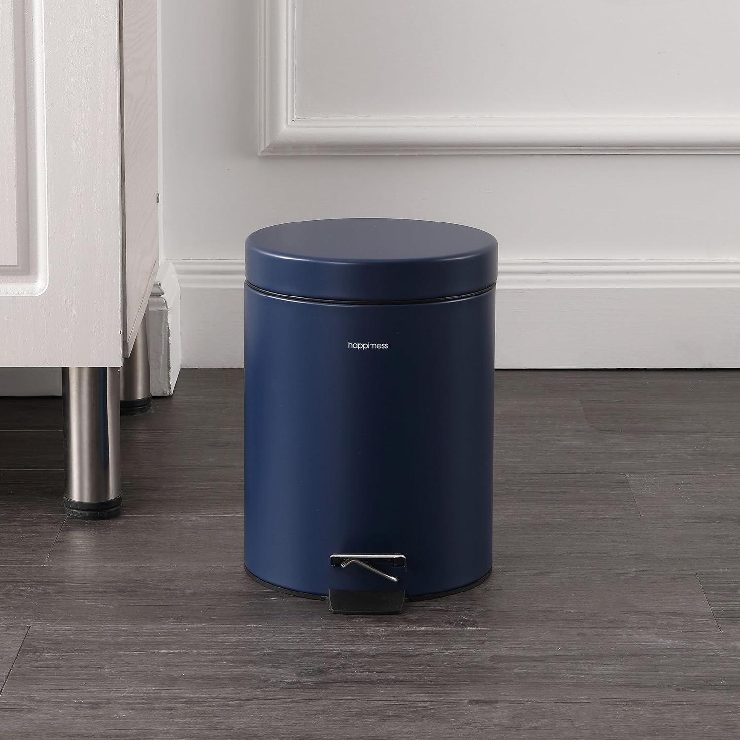 happimess HPM1000B Oscar 8-Gallon Step-Open Trash Can with Free Mini Trash Can, Modern, Fingerprint Proof for Home, Kitchen, Office, Large:7.9 Gallon Small:1.3 Gallon, Denim Blue