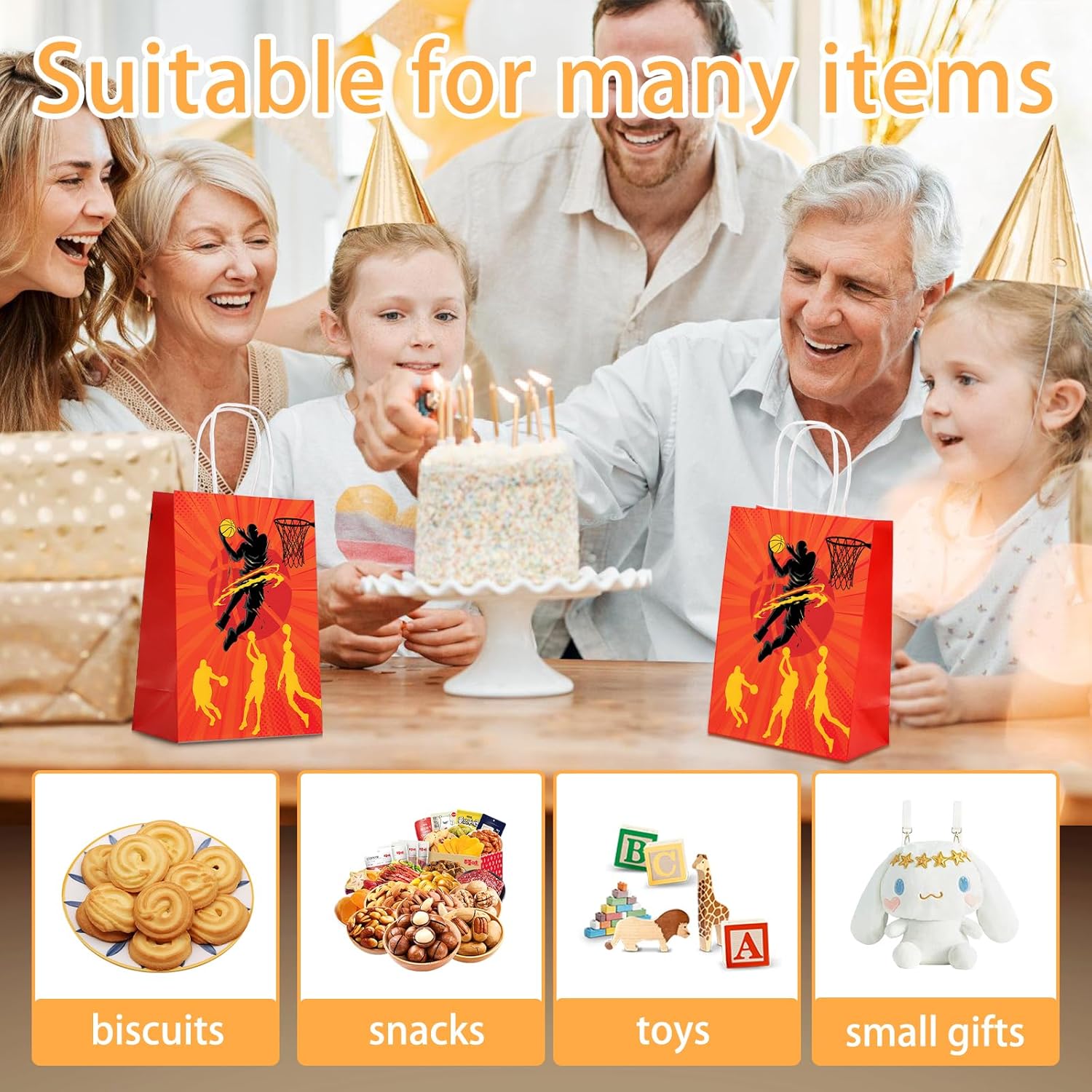 Vyndicca 24 PCS Basketball Goodie Bags, Basketball Party Favor Bags with Handles, Basketballs Gift Bag for Kids Sports Themed Birthday Party Supplies, Candy Treat Paper Bag, Red - Image 4