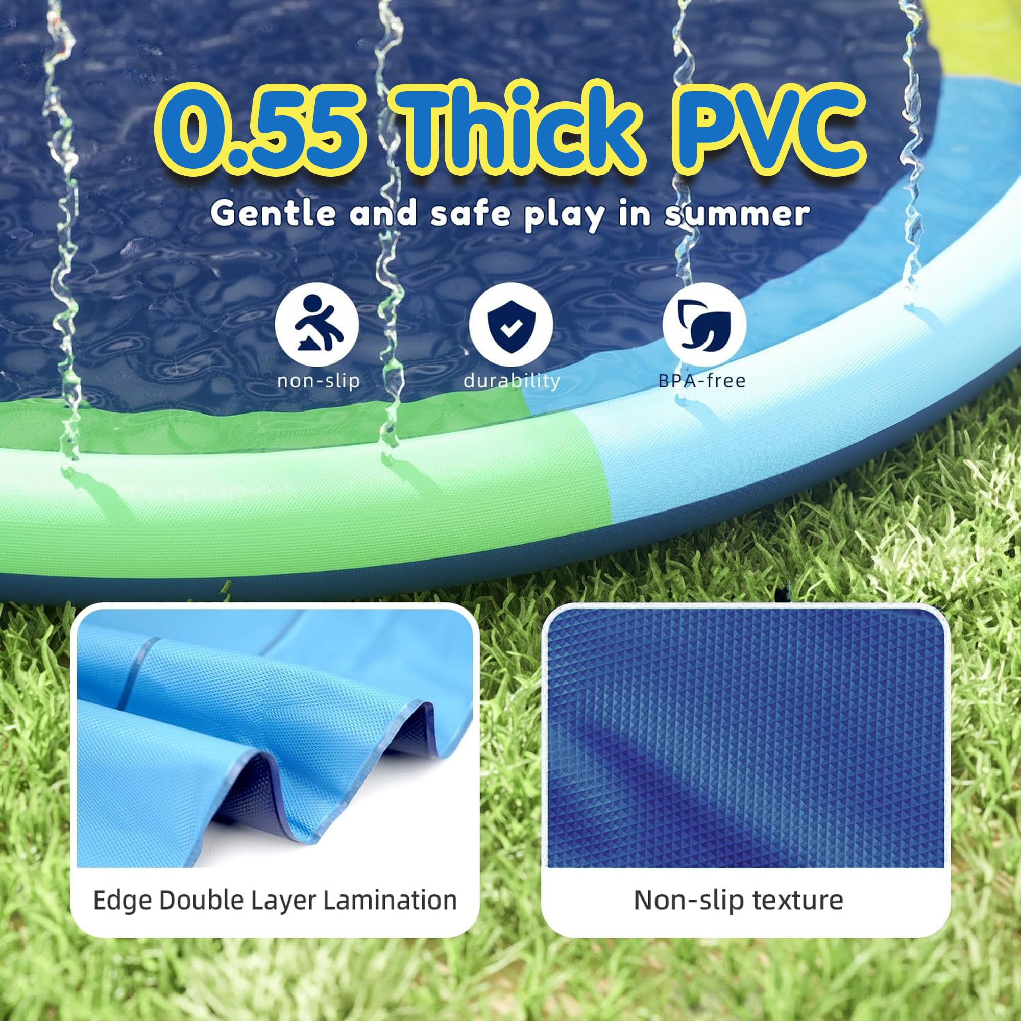 Kidology Splash Pad for Kids | Outdoor Water Sprinkler Play Mat for Toddlers & Children | BPA-Free Thick PVC Tube Baby Pool Spray Mat | Backyard Summer Fun Water Toy 150Cm 3