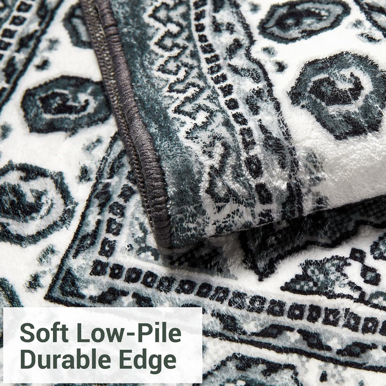 Large Area Rugs 8x10 for Living Room, Vintage Boho Fluffy Rugs for Bedroom Low Pile Indoor Floor Carpet, Foldable Ultra Thin Non Slip Machine Washable Rug Playroom Dining Room, Graphite Grey
